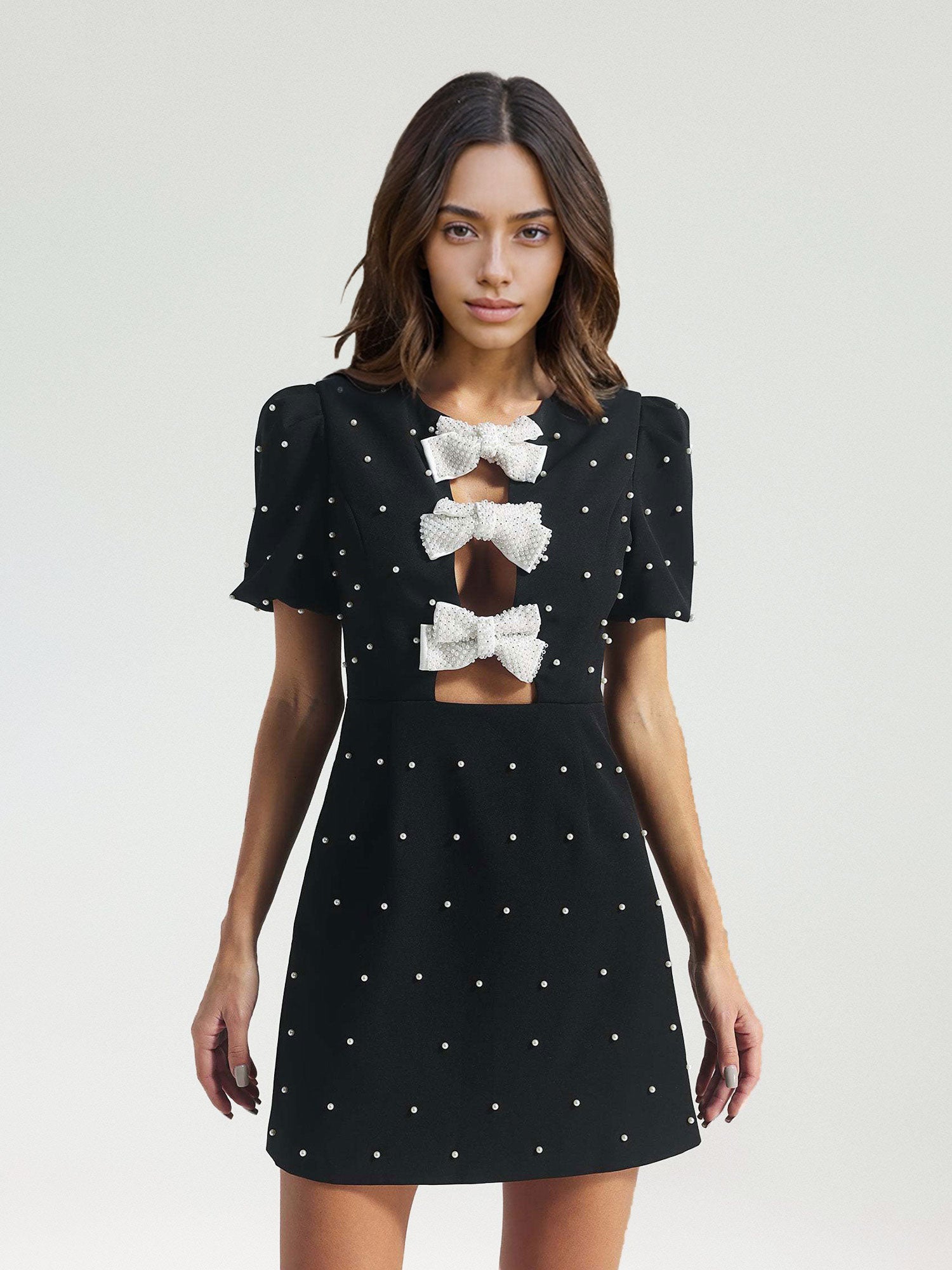 Bow Accent Embellished Mini Dress