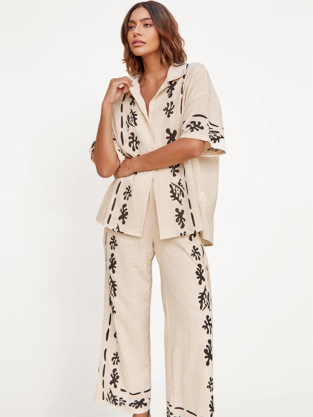 Cream Pants with Bold Black Print