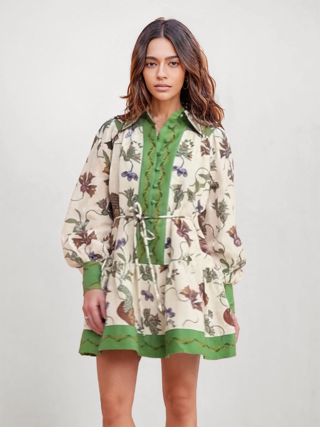 Vintage Inspired Floral Puff Sleeve Mini Dress