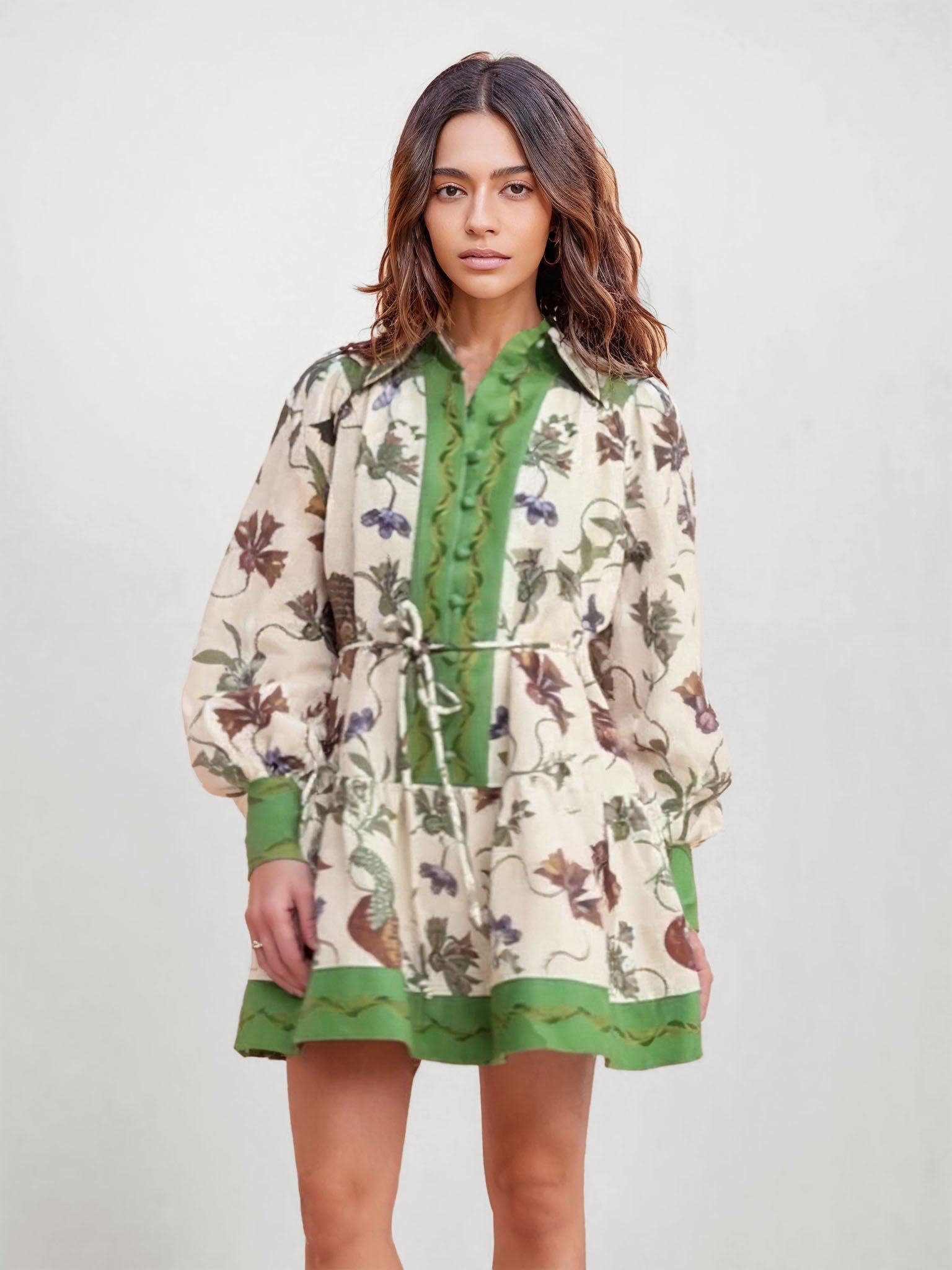 Vintage Inspired Floral Puff Sleeve Mini Dress