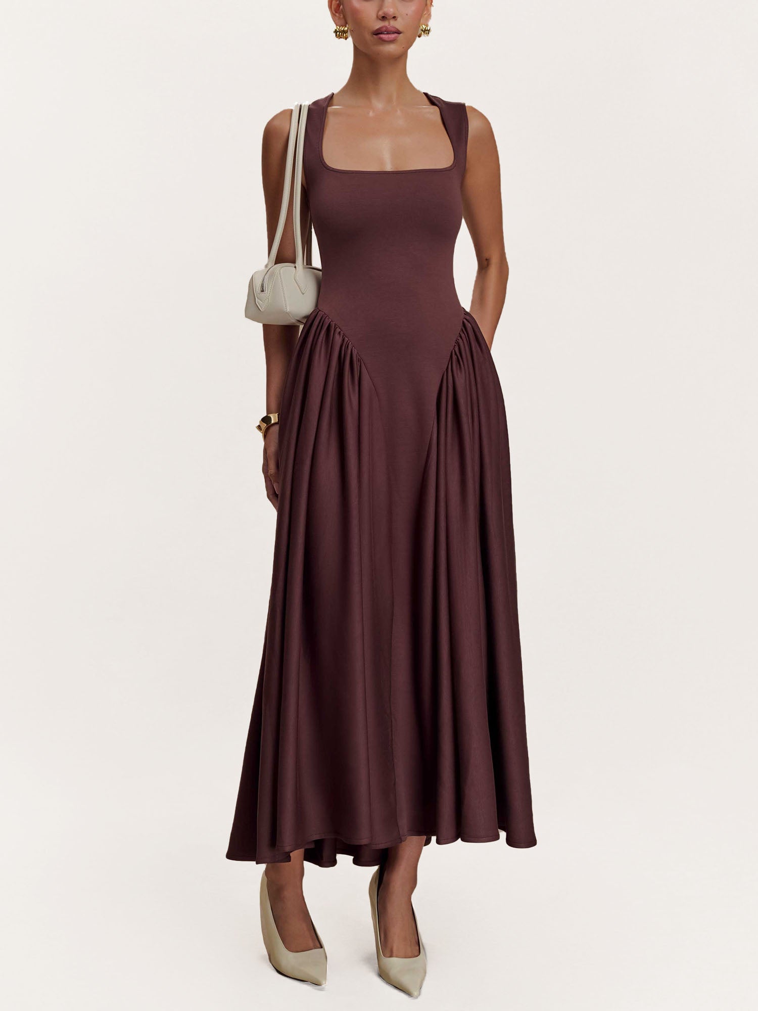 Mocha Sculpted Drape Midi Dress
