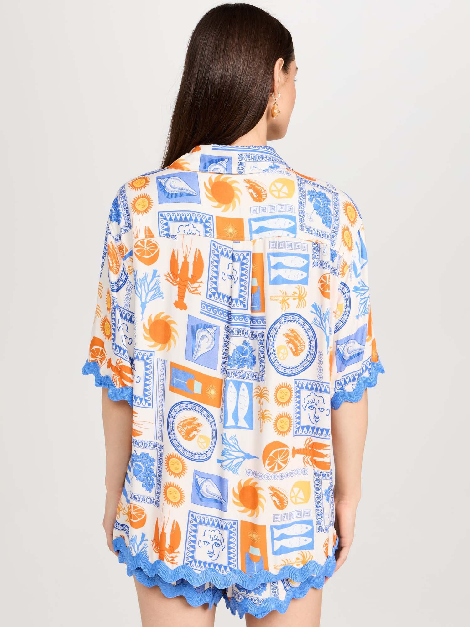 Mediterranean Sun Scalloped Shirt & Shorts Set