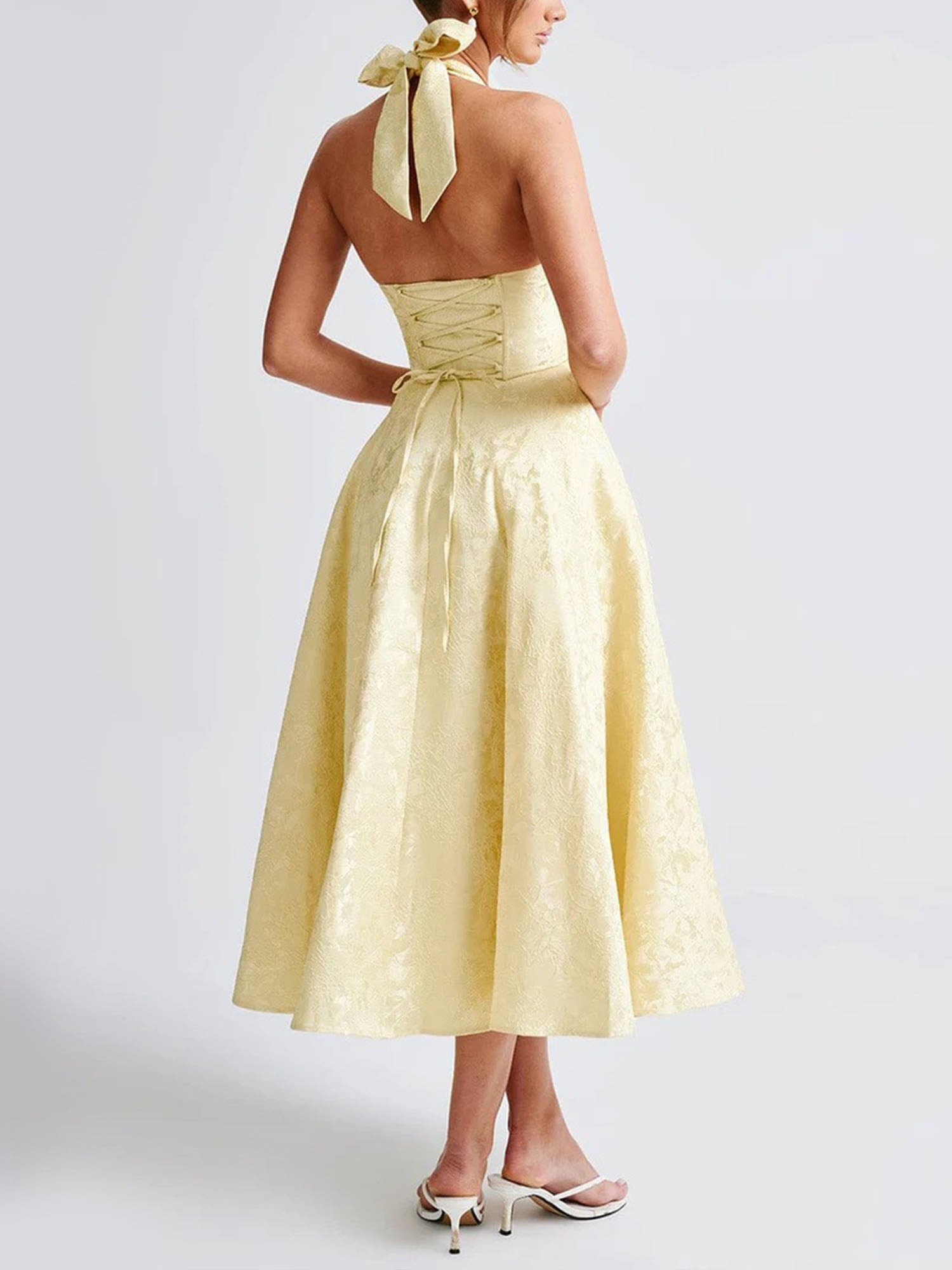 Yellow Halter Flared Midi Dress