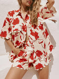 Scarlet Bloom Linen Two-Piece Set