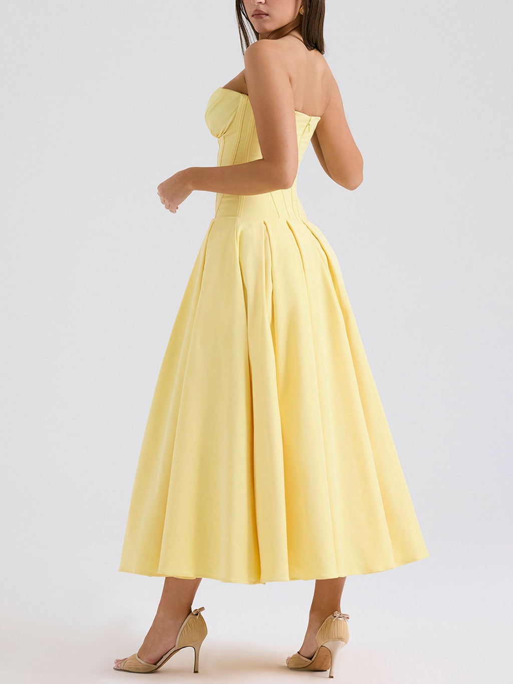 Yellow Strapless Fit-and-Flare Midi Dress