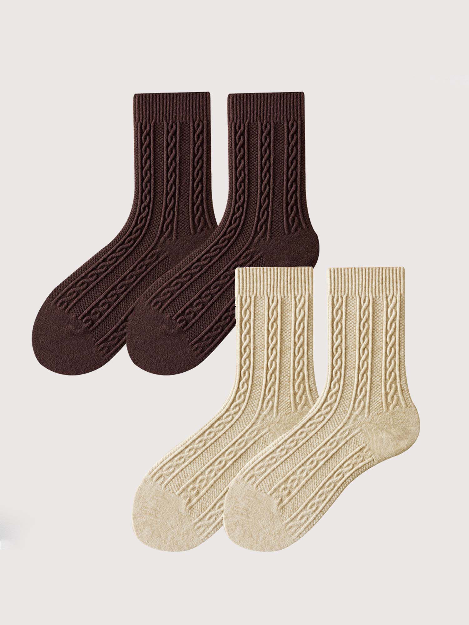 Chunky Knit Cable Socks(2-Pack)