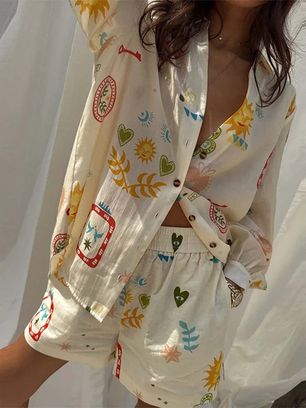 Sunlit Harmony Printed Shirt & Shorts Set