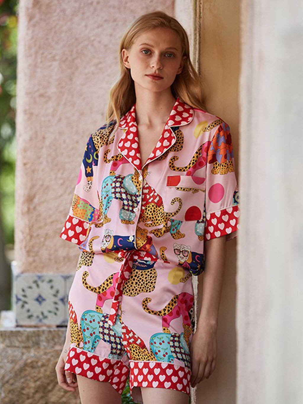 Cartoon Leopard Print Short Pajama Set