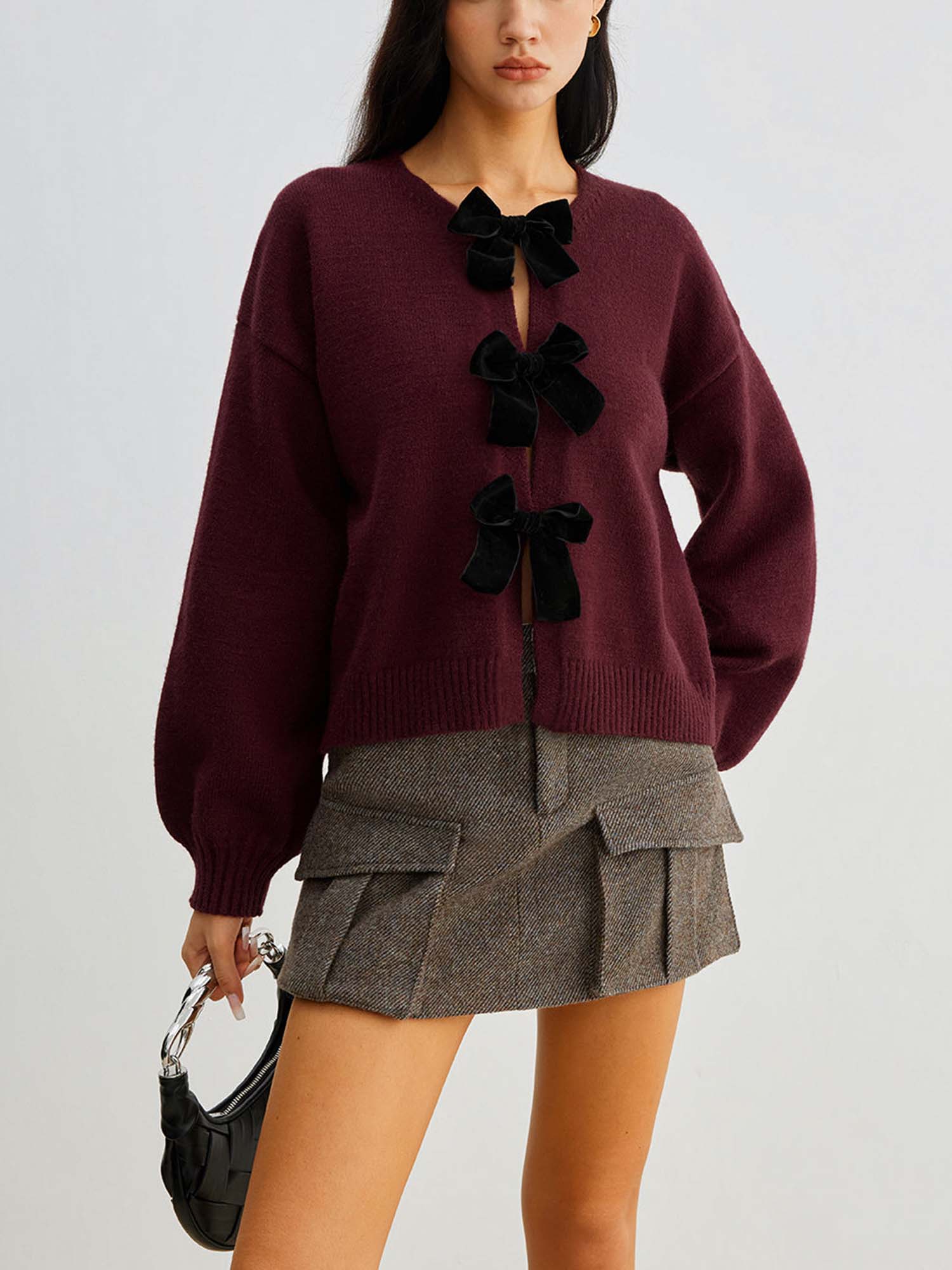 Knit Cardigan with Bow Detail