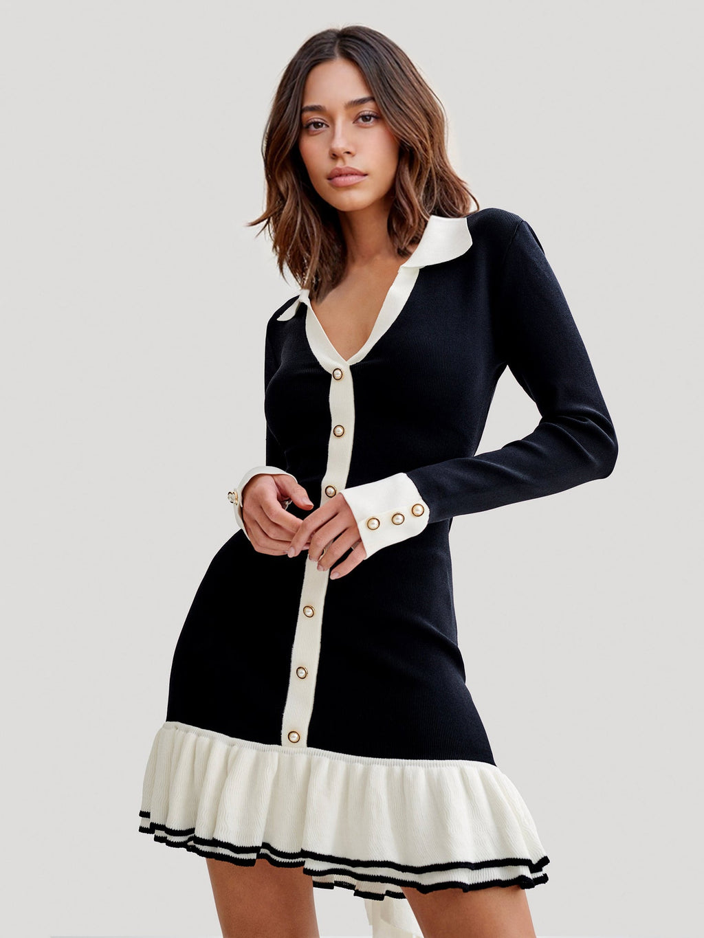 Button Detail Fitted Dress
