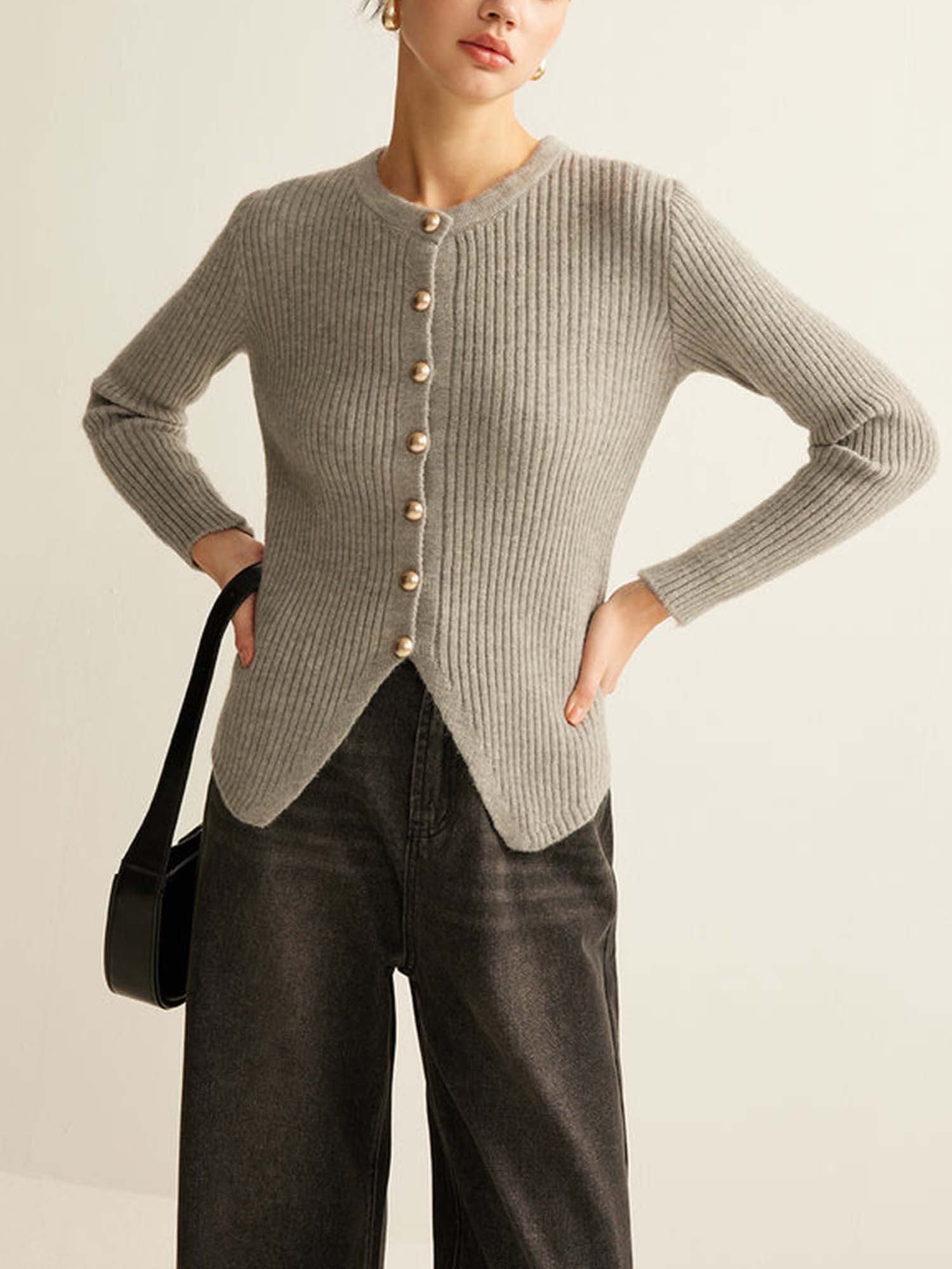 Ribbed Button Cardigan