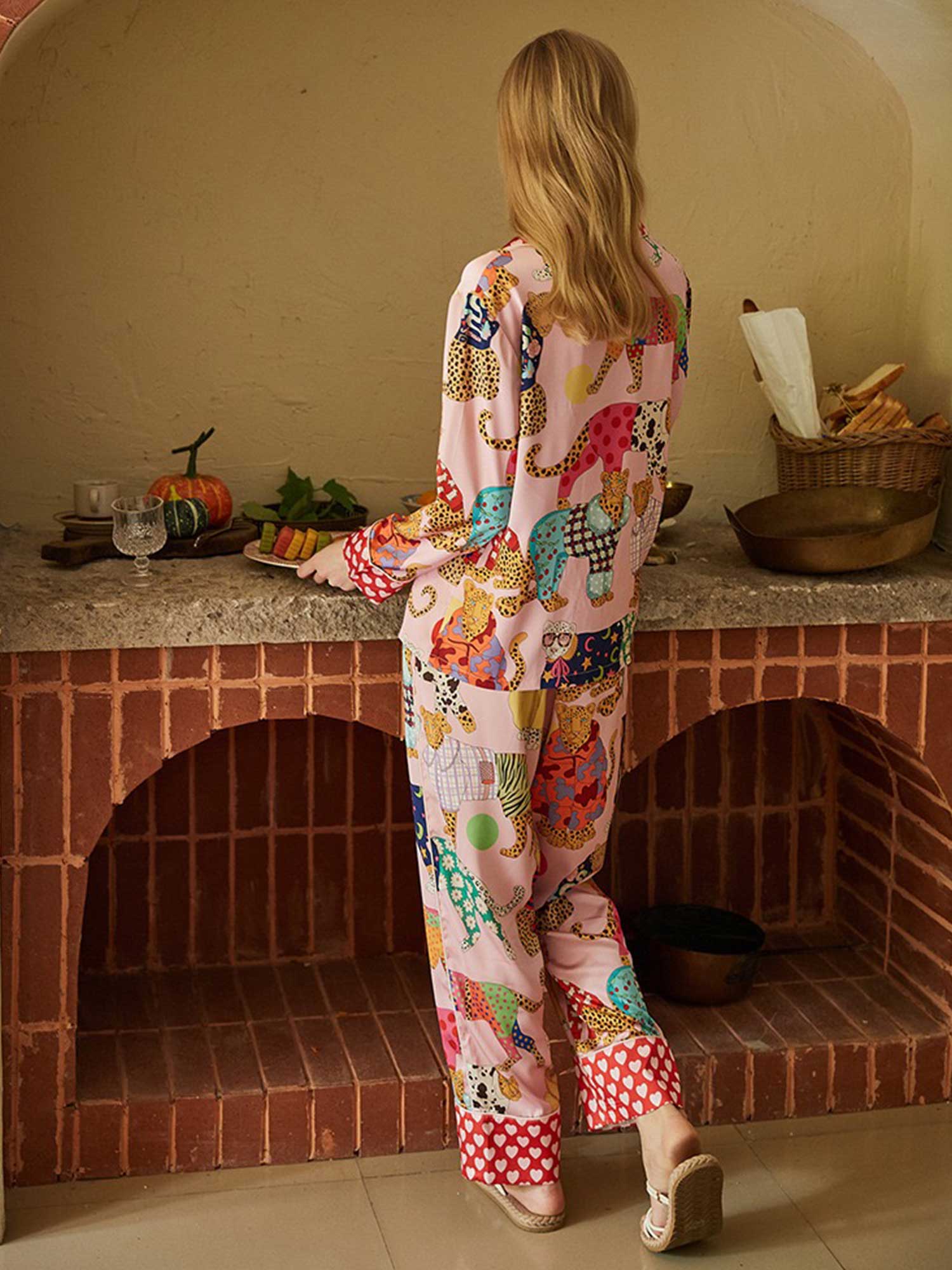Cartoon Leopard Print Long Pajama Set