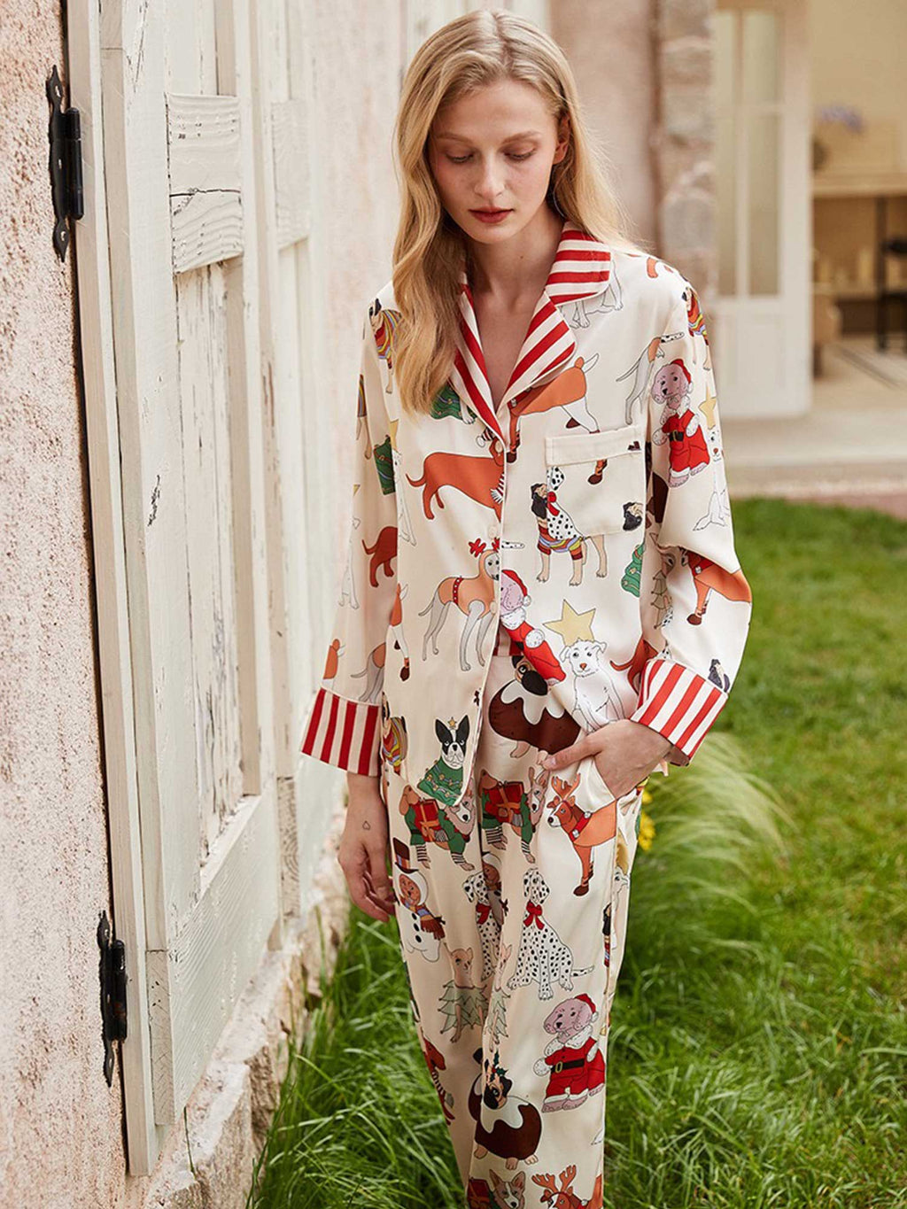 Cartoon Dog Print Long Pajama Set