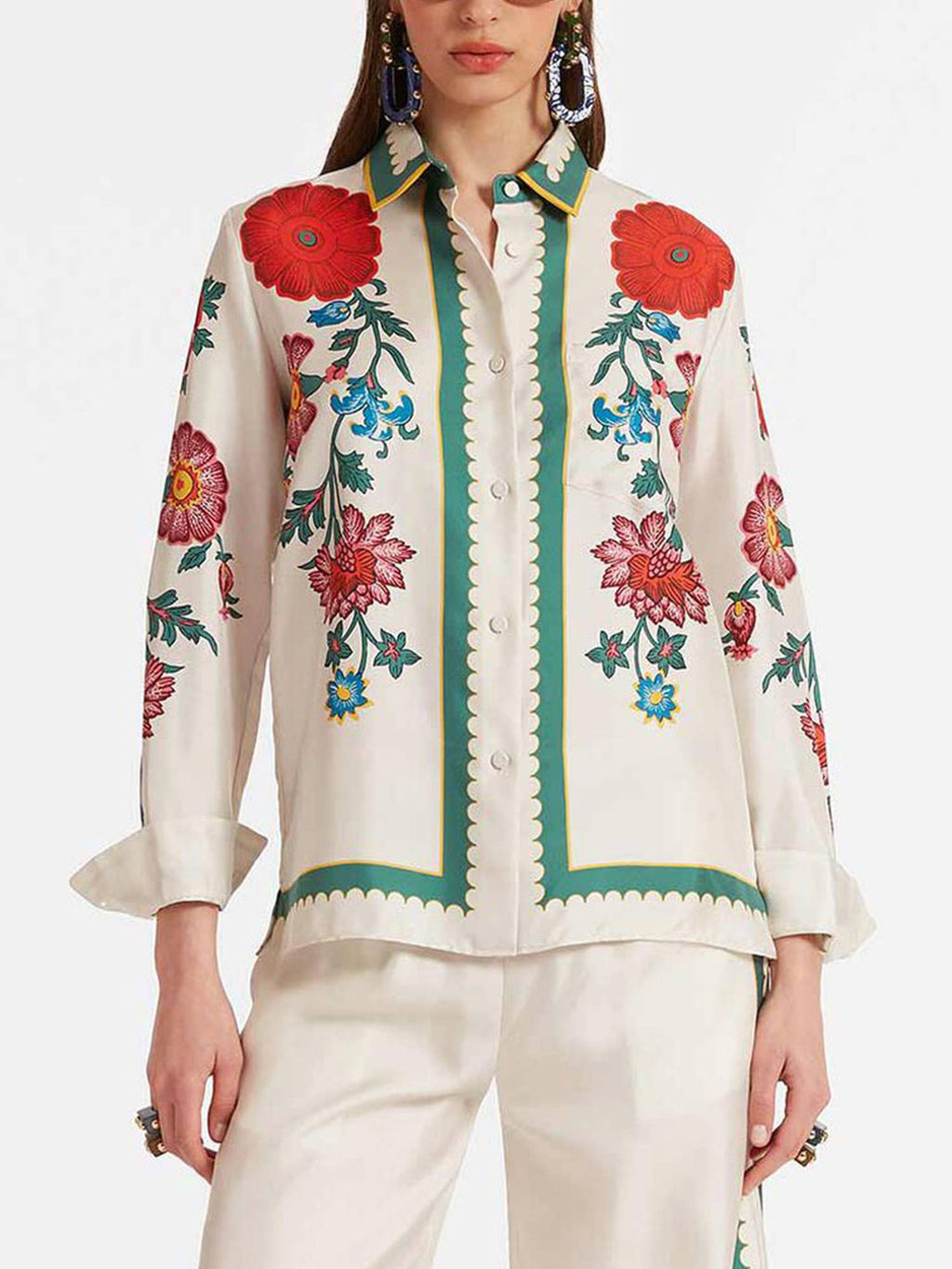 White Blossom Button-Down Shirt