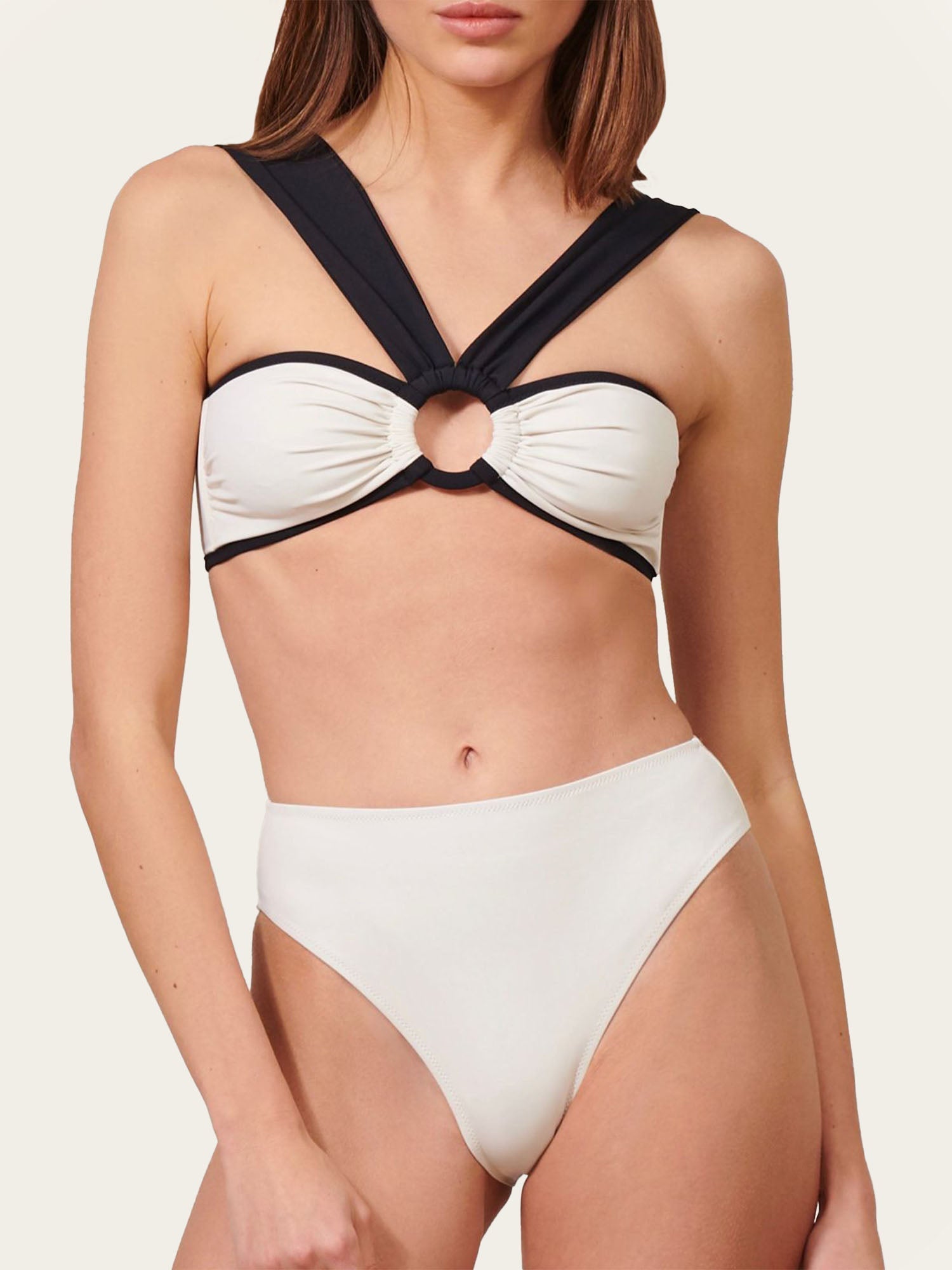 Black & White Two-Tone Bikini Set with Ring Detail