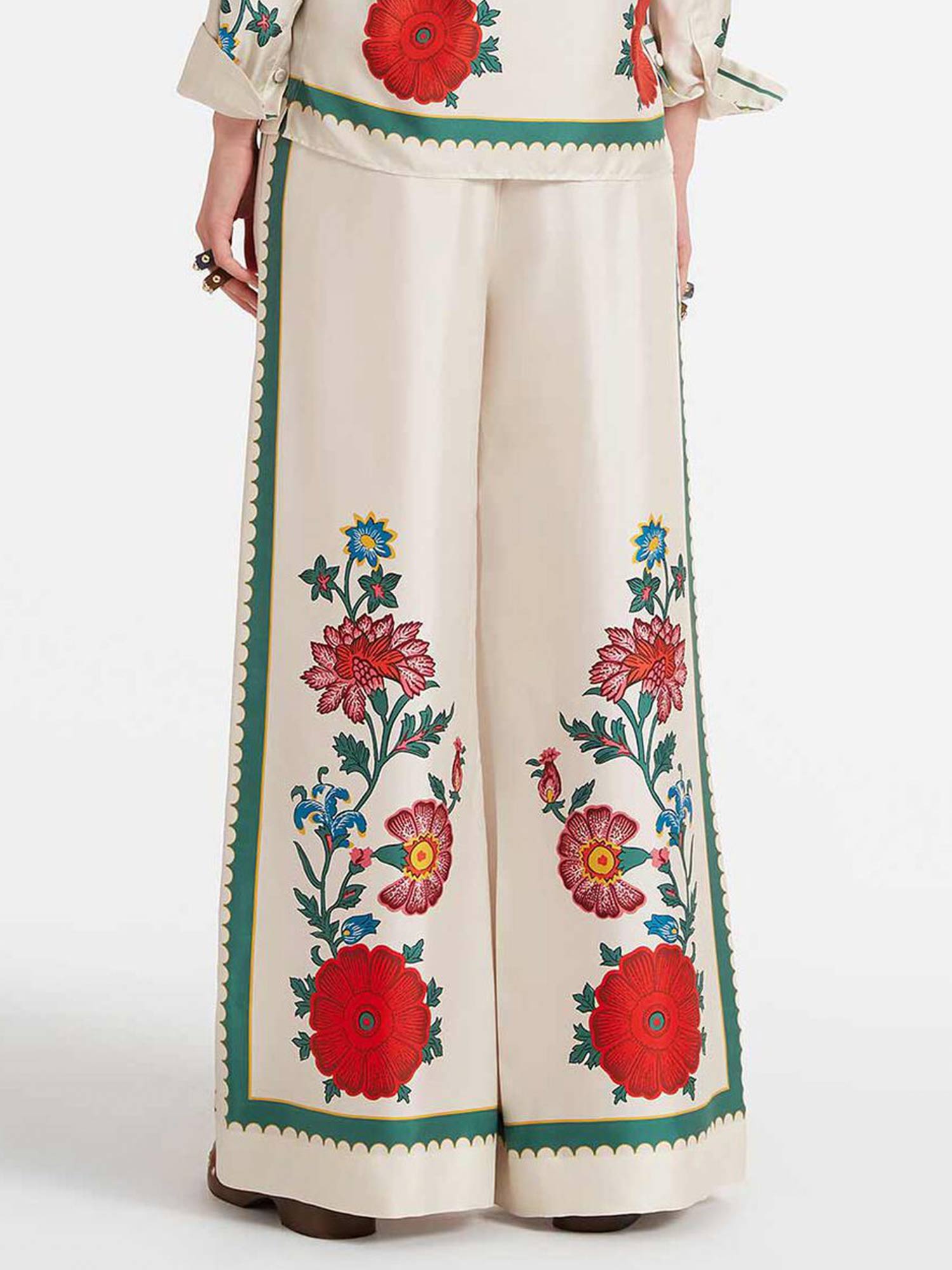 White Blossom Wide-Leg Pants