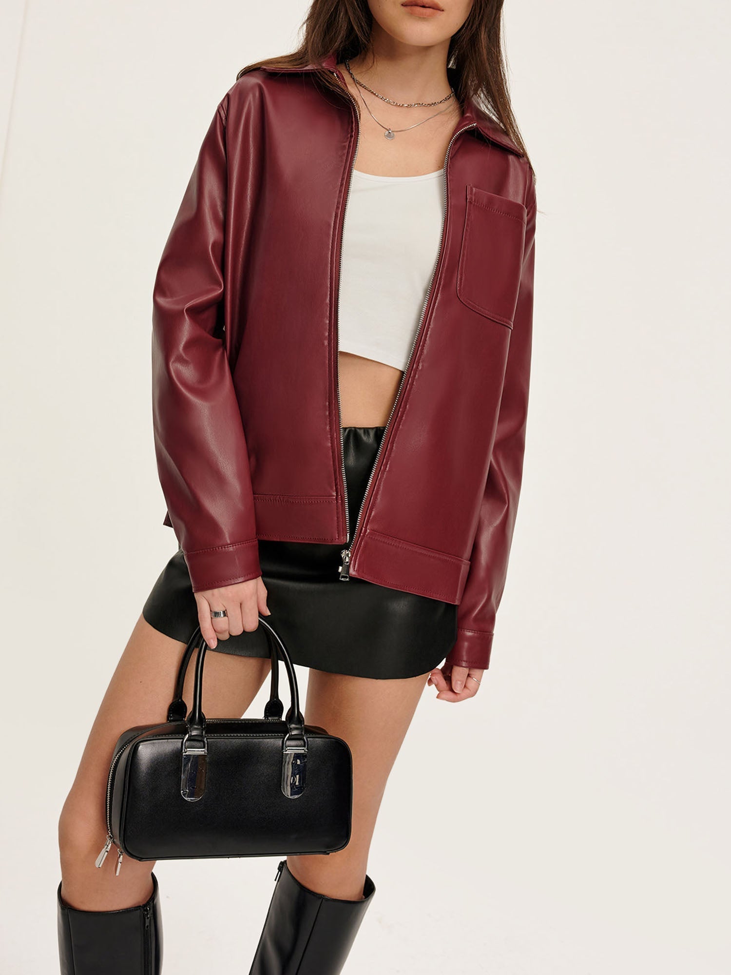Faux Leather Zip-Up Jacket