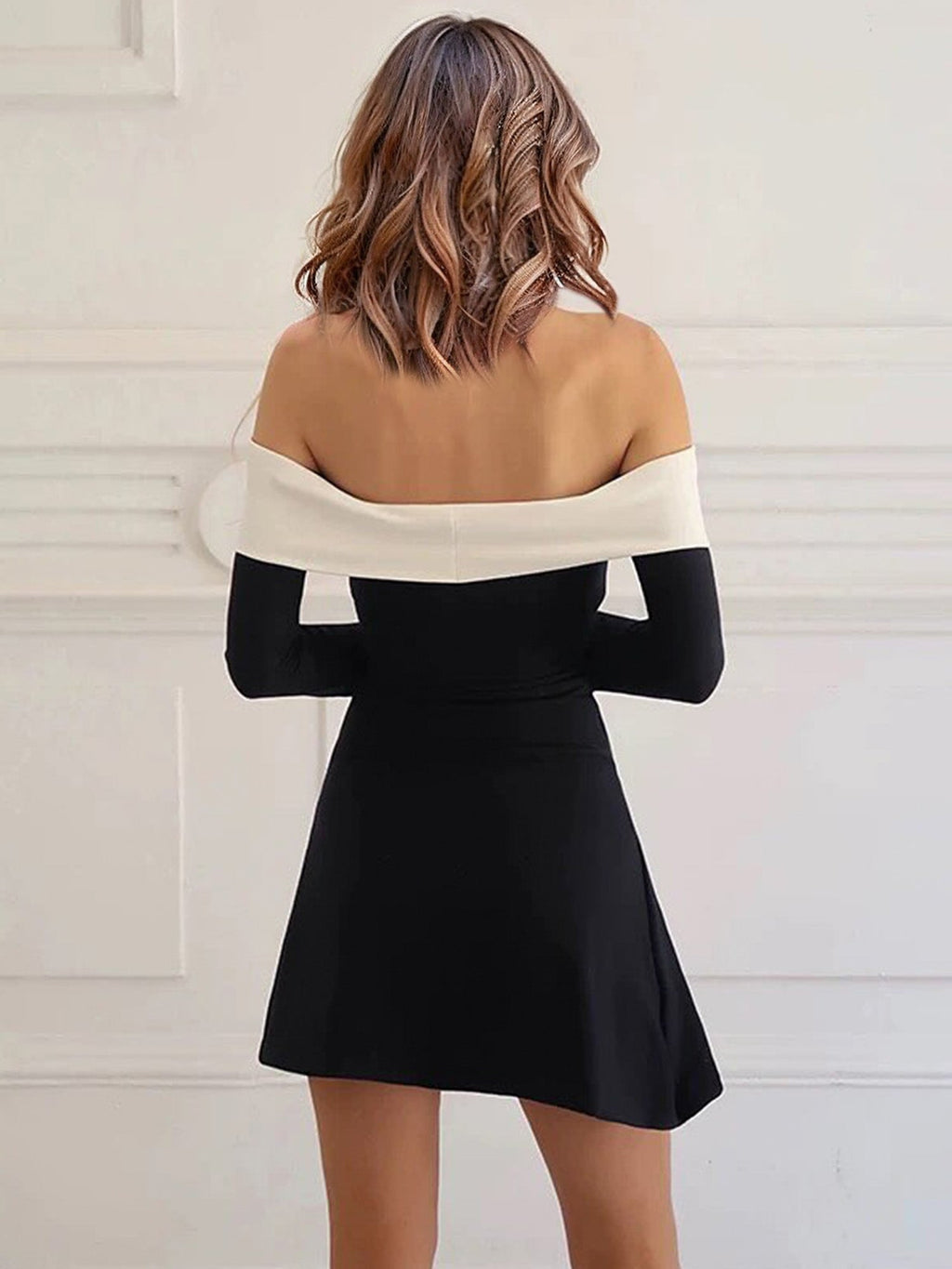 Off-Shoulder Color-Block Dress