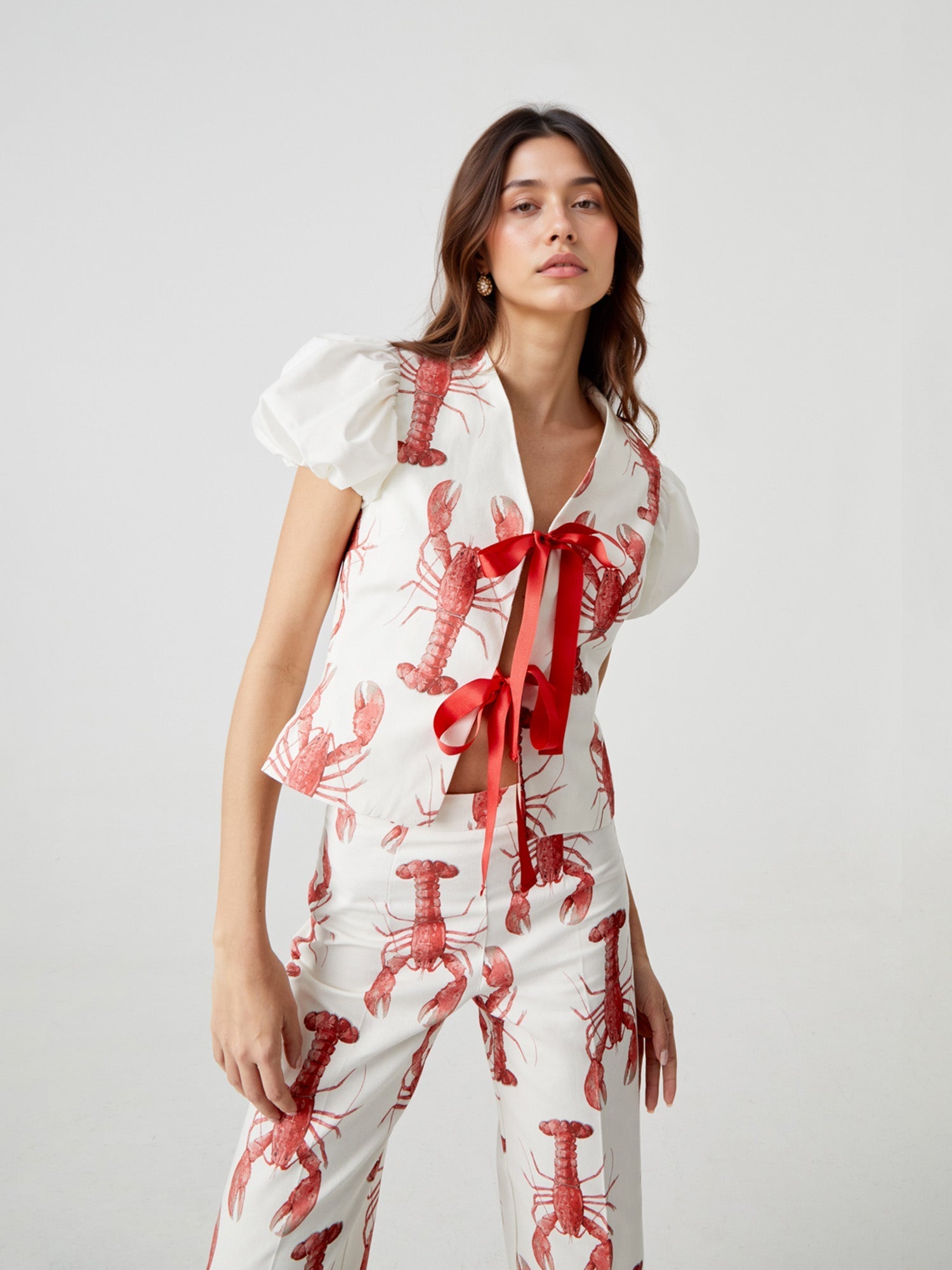 Lobster Print Puff Sleeve Shirt