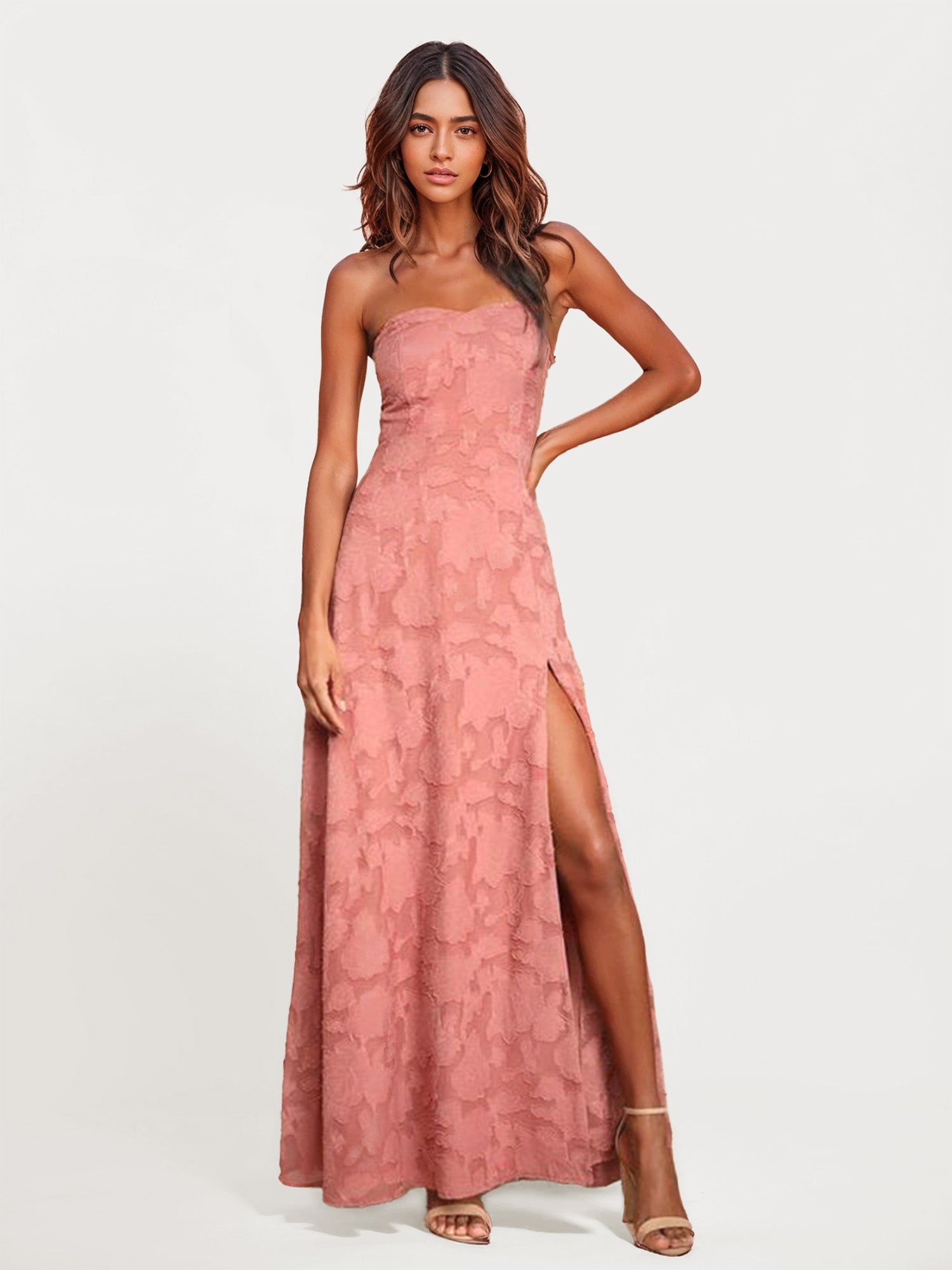 Strapless Floral Lace Maxi Dress