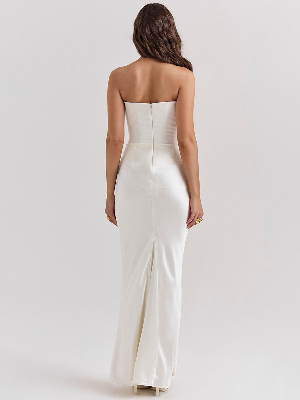 White Strapless Draped Bodycon Maxi Dress