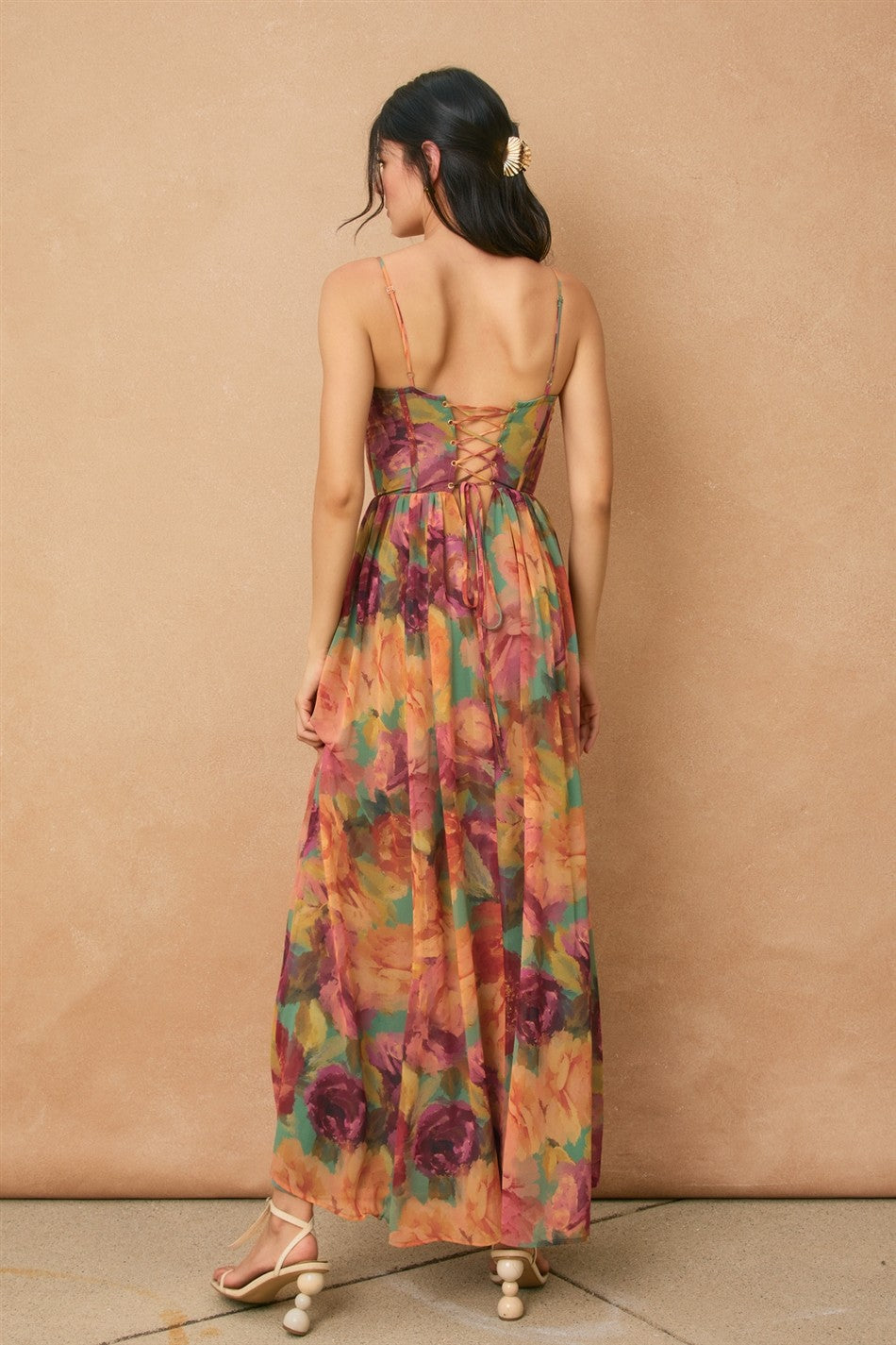 Blooming Romance Lace-Up Maxi Dress