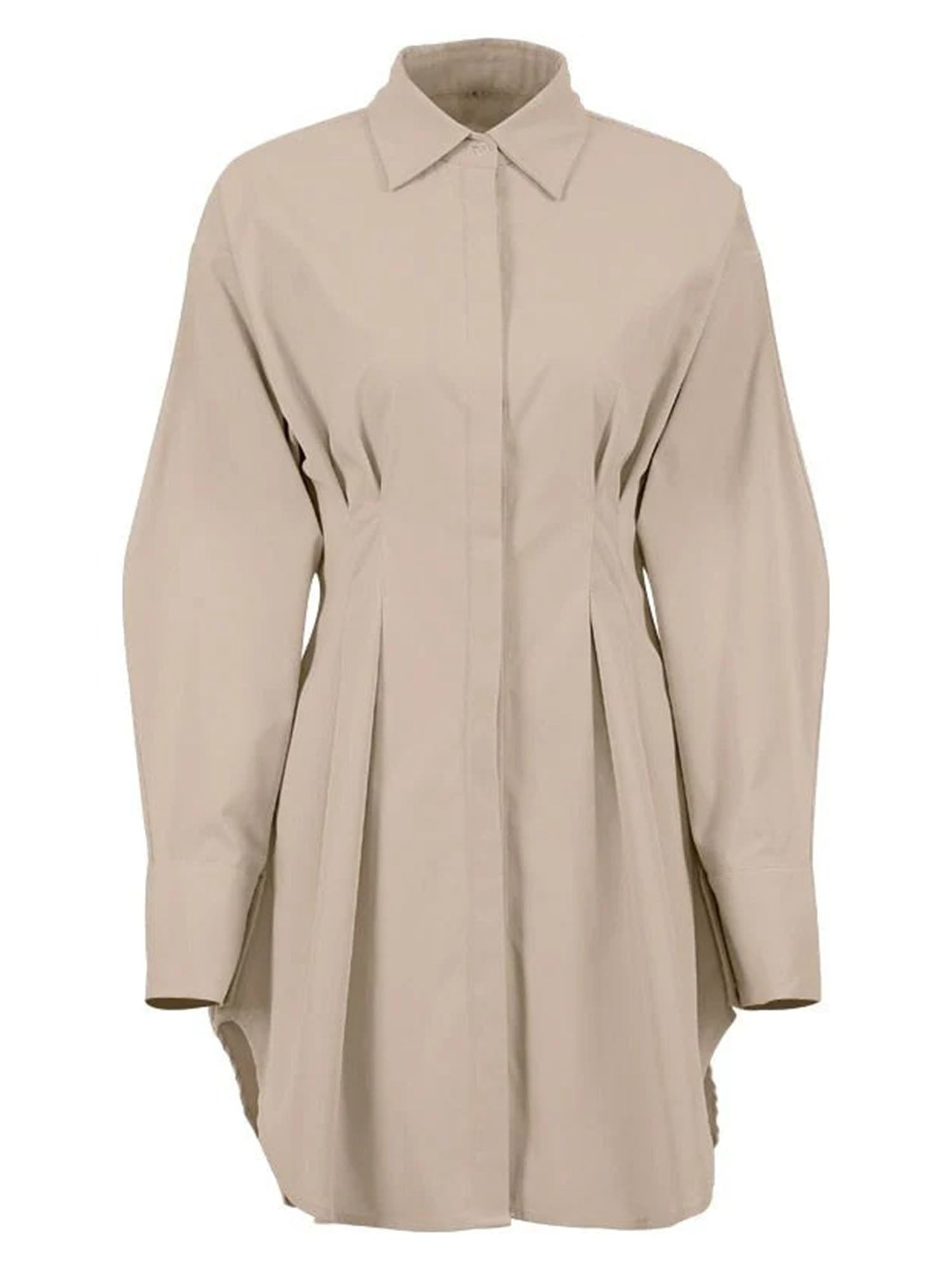 Khaki Cinched Waist Shirt Dress Effortless A-Line