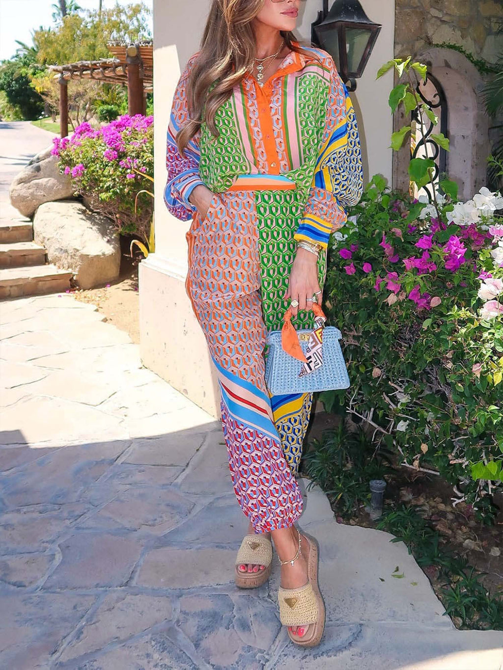 Geometric Print Drawstring Loose Bloomer Pants