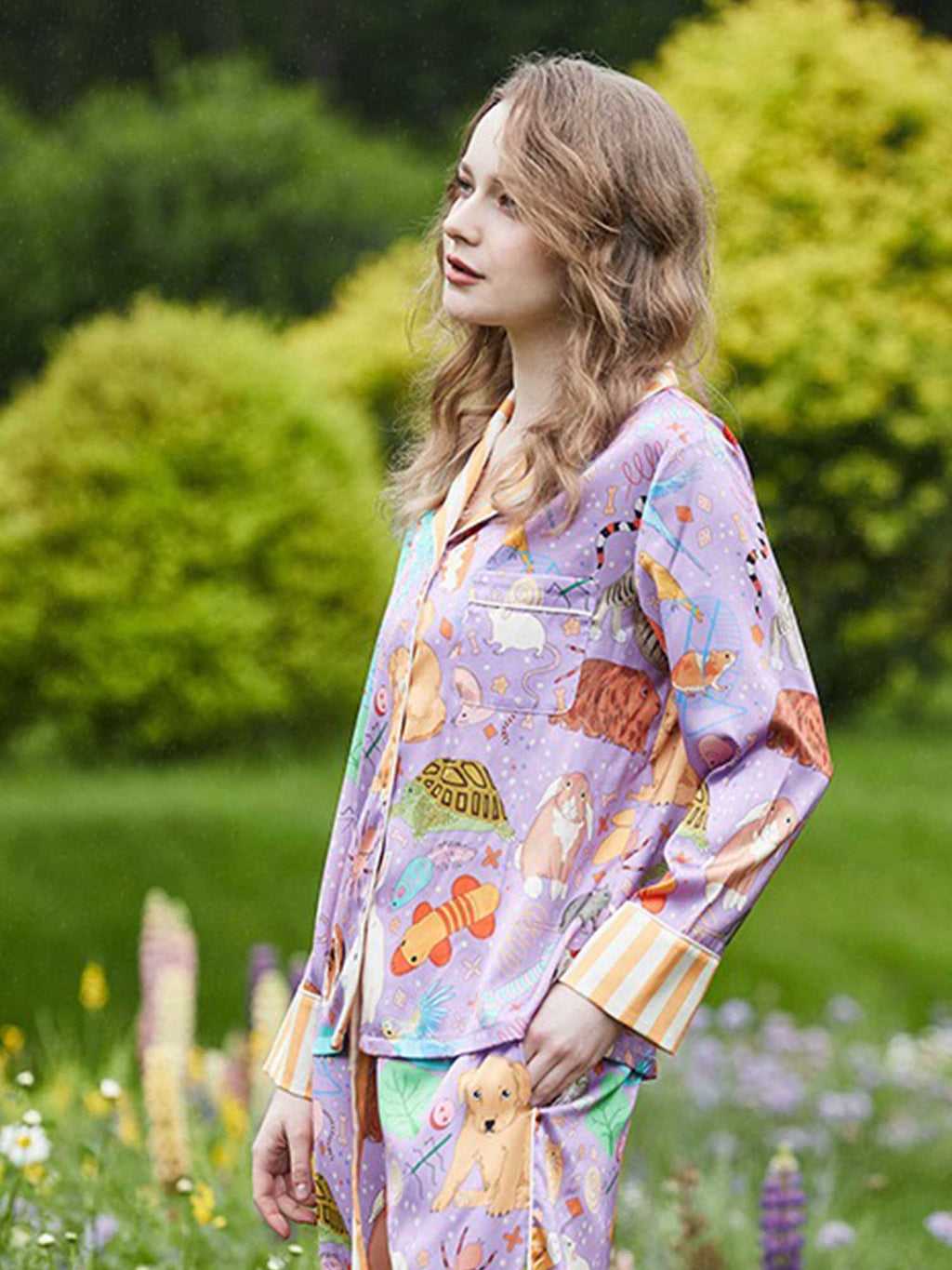 Guinea Pig & Goldfish Long Print Pajama Set