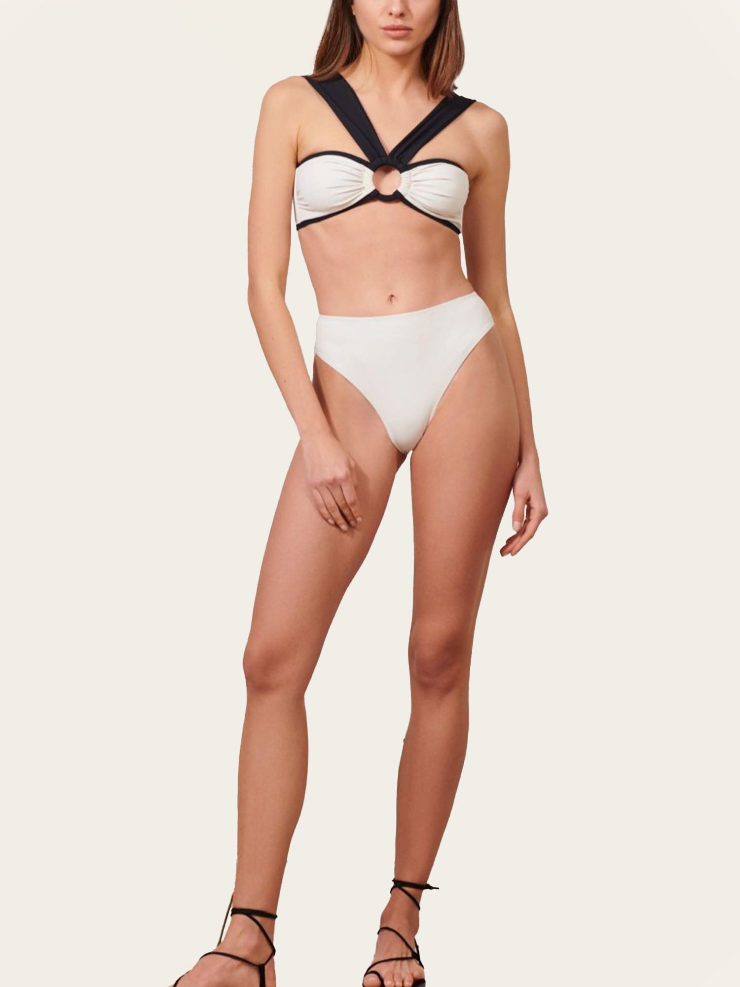 Black & White Two-Tone Bikini Set with Ring Detail