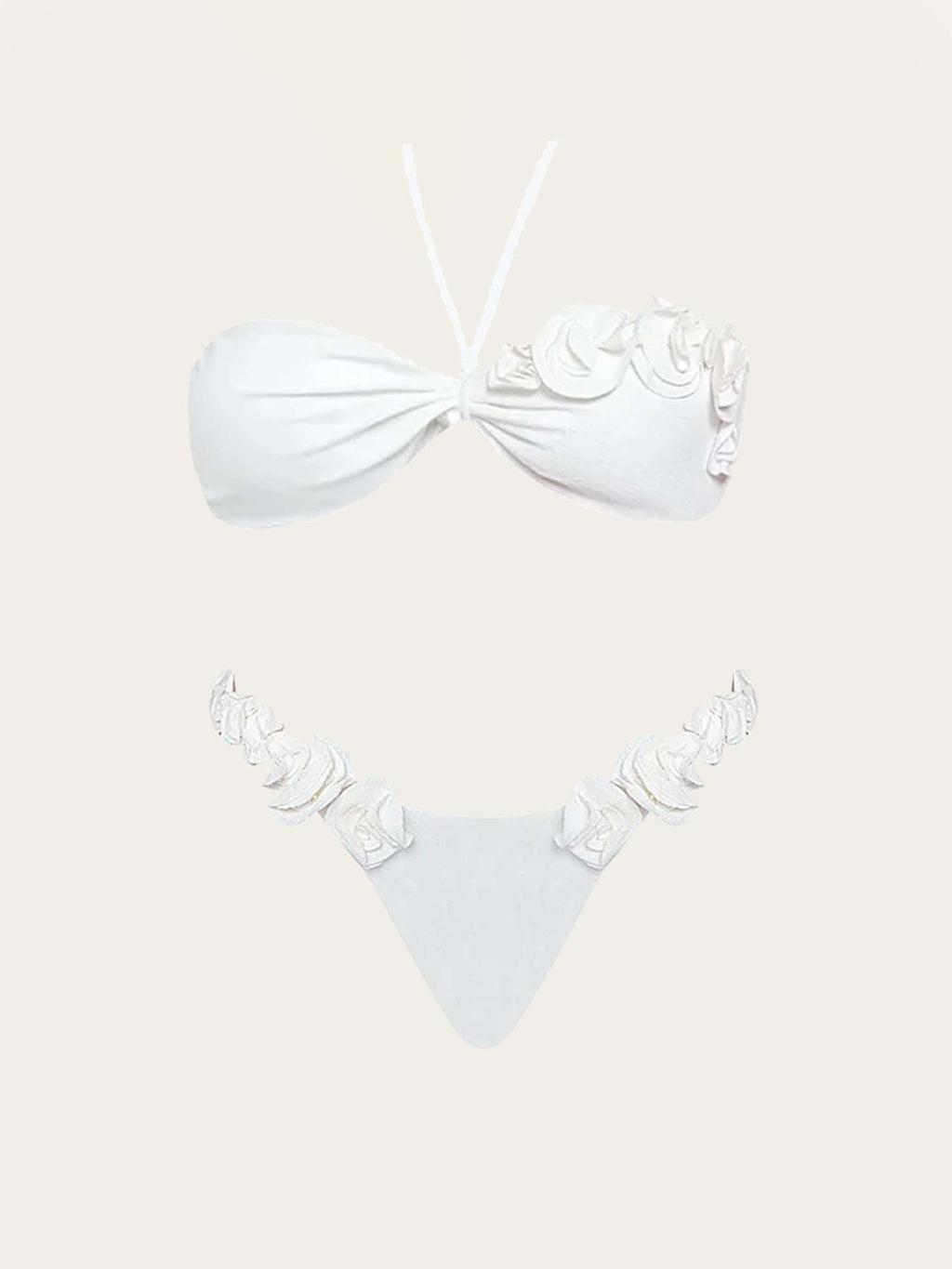 White Bikini with Floral Embellishments