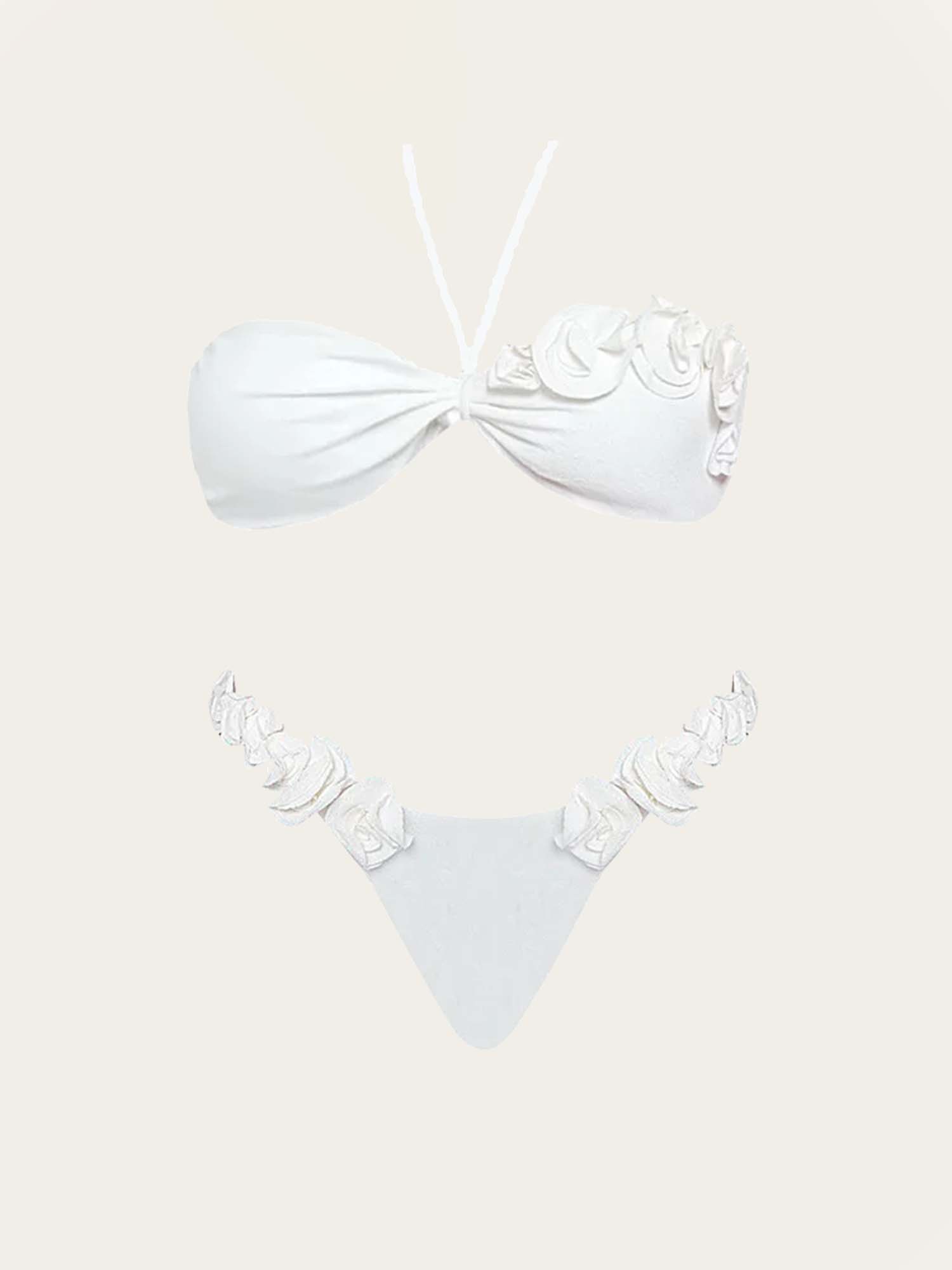 White Bikini with Floral Embellishments