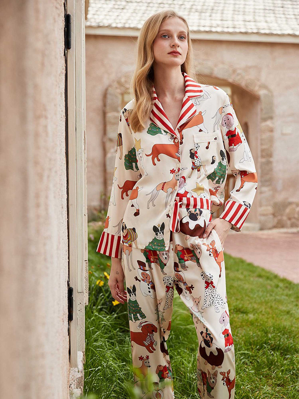 Cartoon Dog Print Long Pajama Set