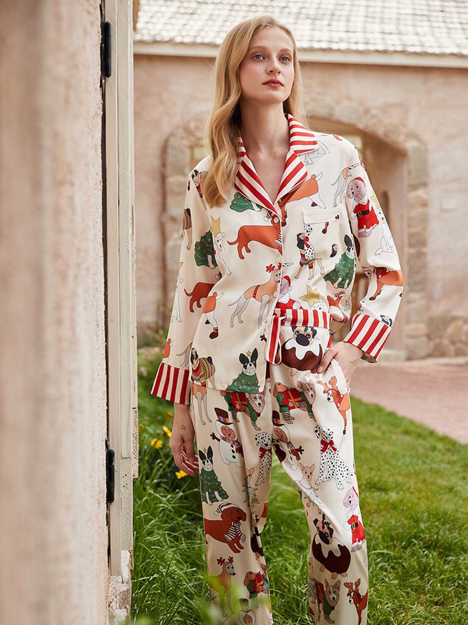 Cartoon Dog Print Long Pajama Set