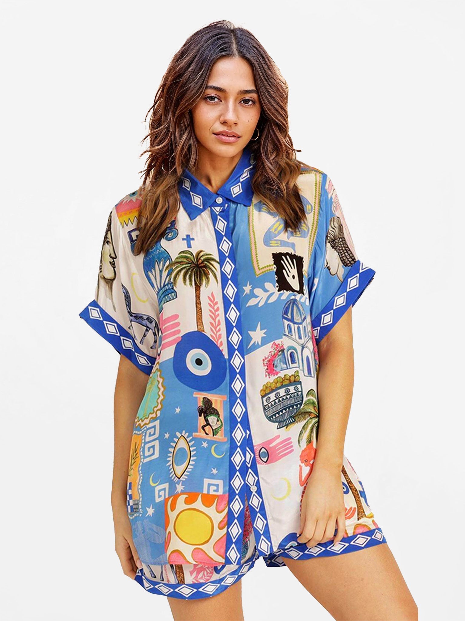 Retro Graphic Print Two-Piece Set
