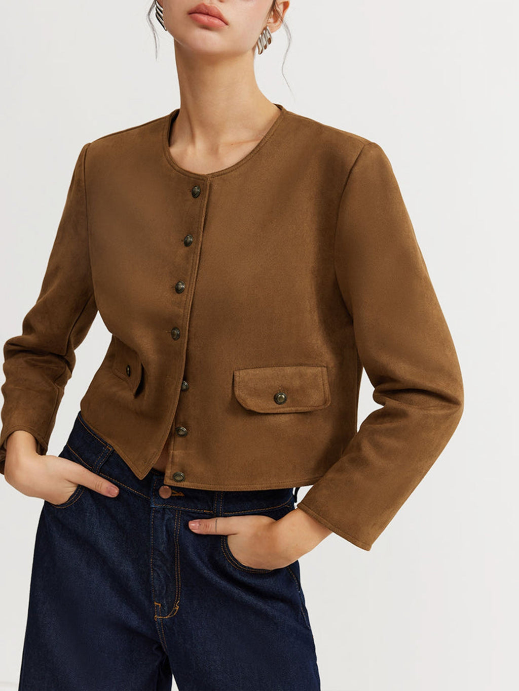 Brown Suede Buttoned Jacket