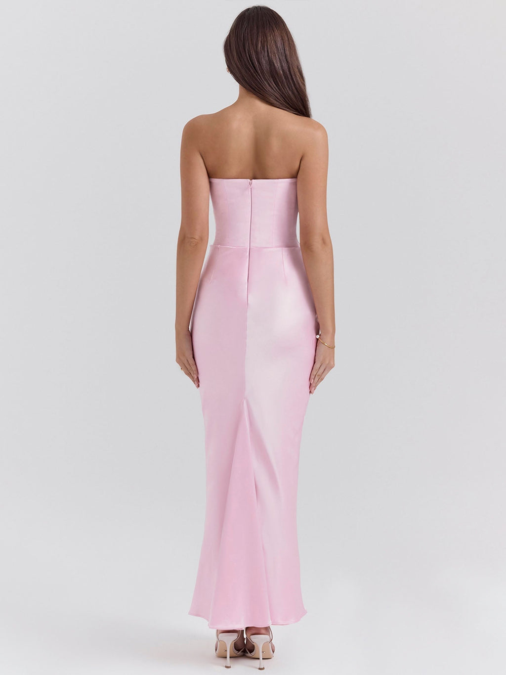 Pink Strapless Draped Bodycon Maxi Dress