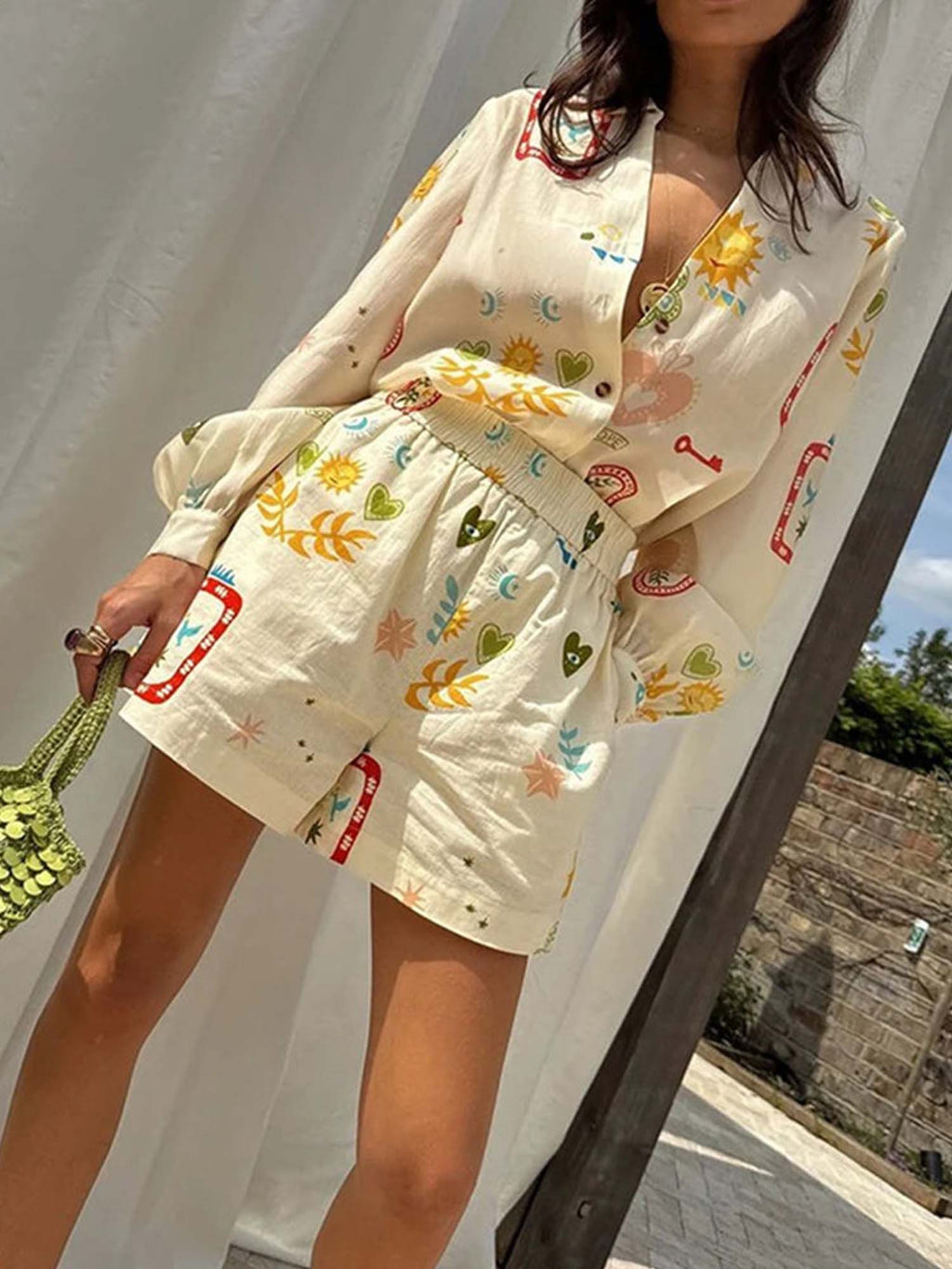 Sunlit Harmony Printed Shirt & Shorts Set