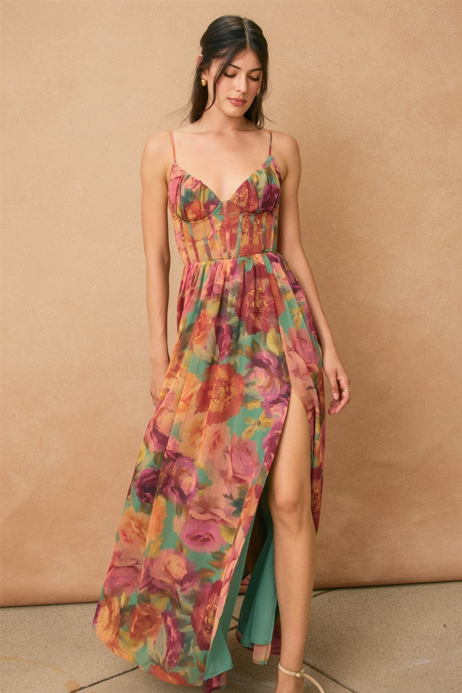 Blooming Romance Lace-Up Maxi Dress