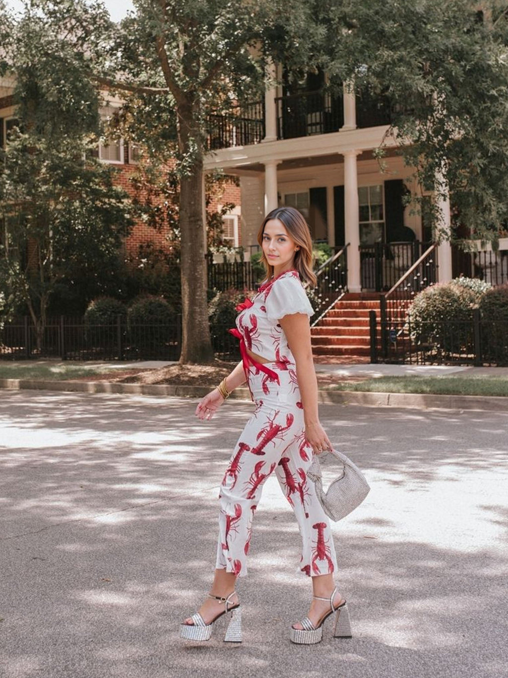 Lobster Print Puff Sleeve Shirt