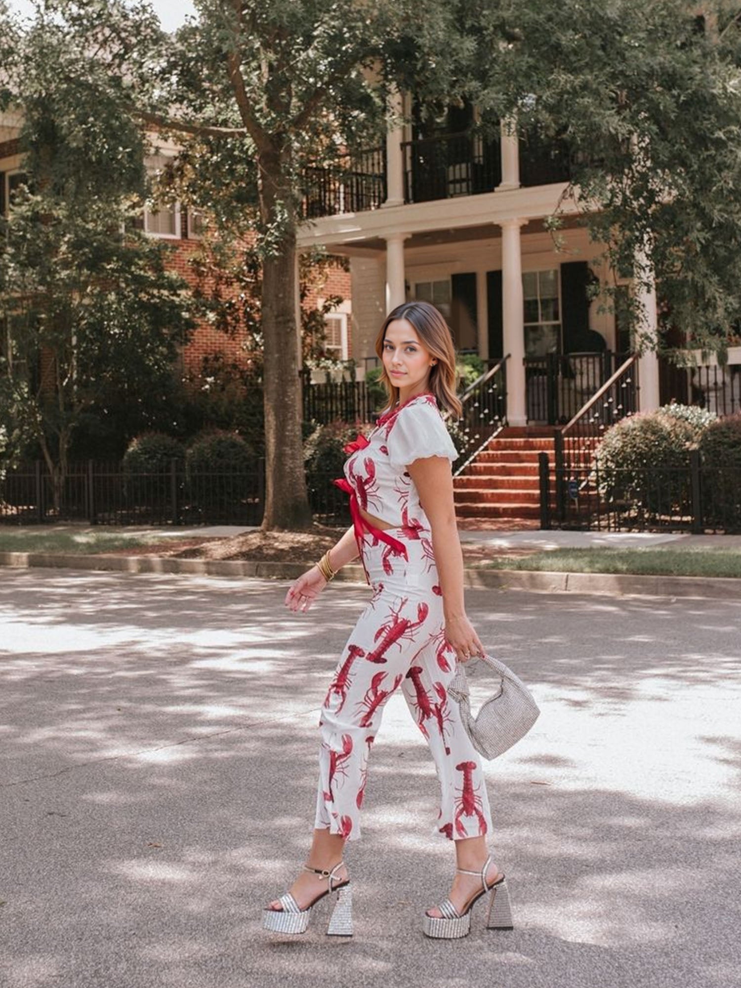 Lobster Print Puff Sleeve Shirt