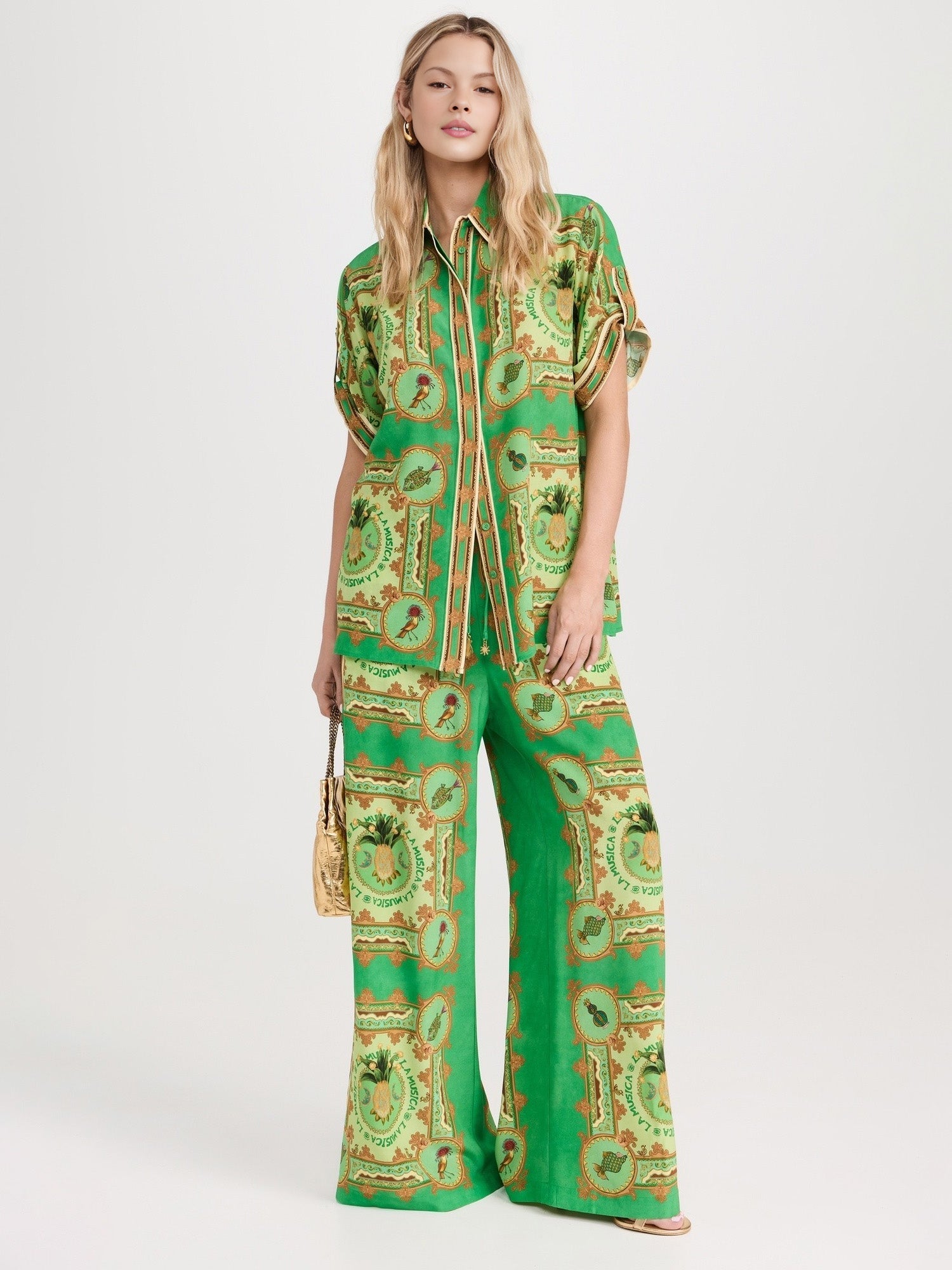 Green Paisley Print Button-Up Shirt