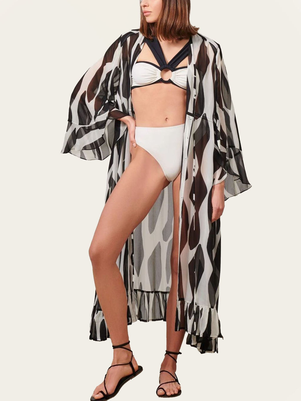 Black & White Two-Tone Bikini Set with Ring Detail
