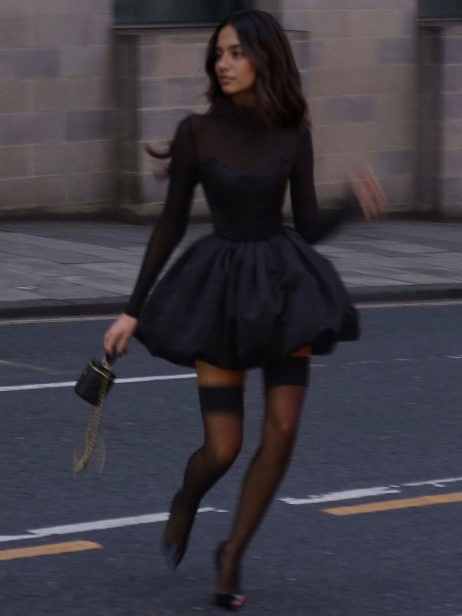 Sheer Sleeve Black Mini Dress