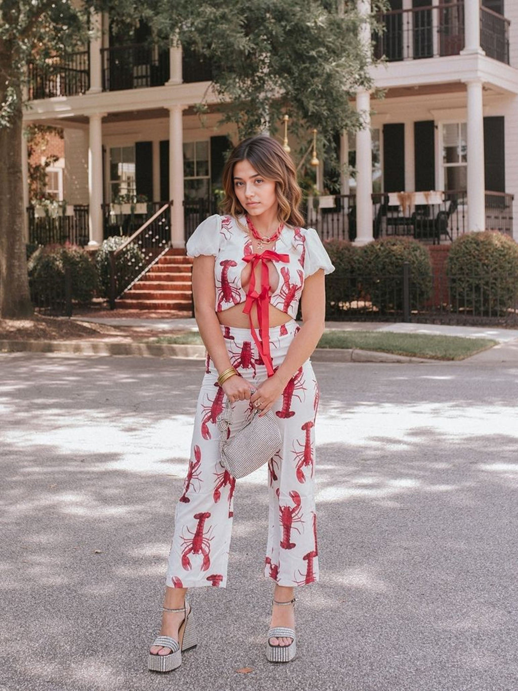 Lobster Print Puff Sleeve Shirt
