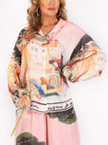 Scenic Print Button-Up Blouse