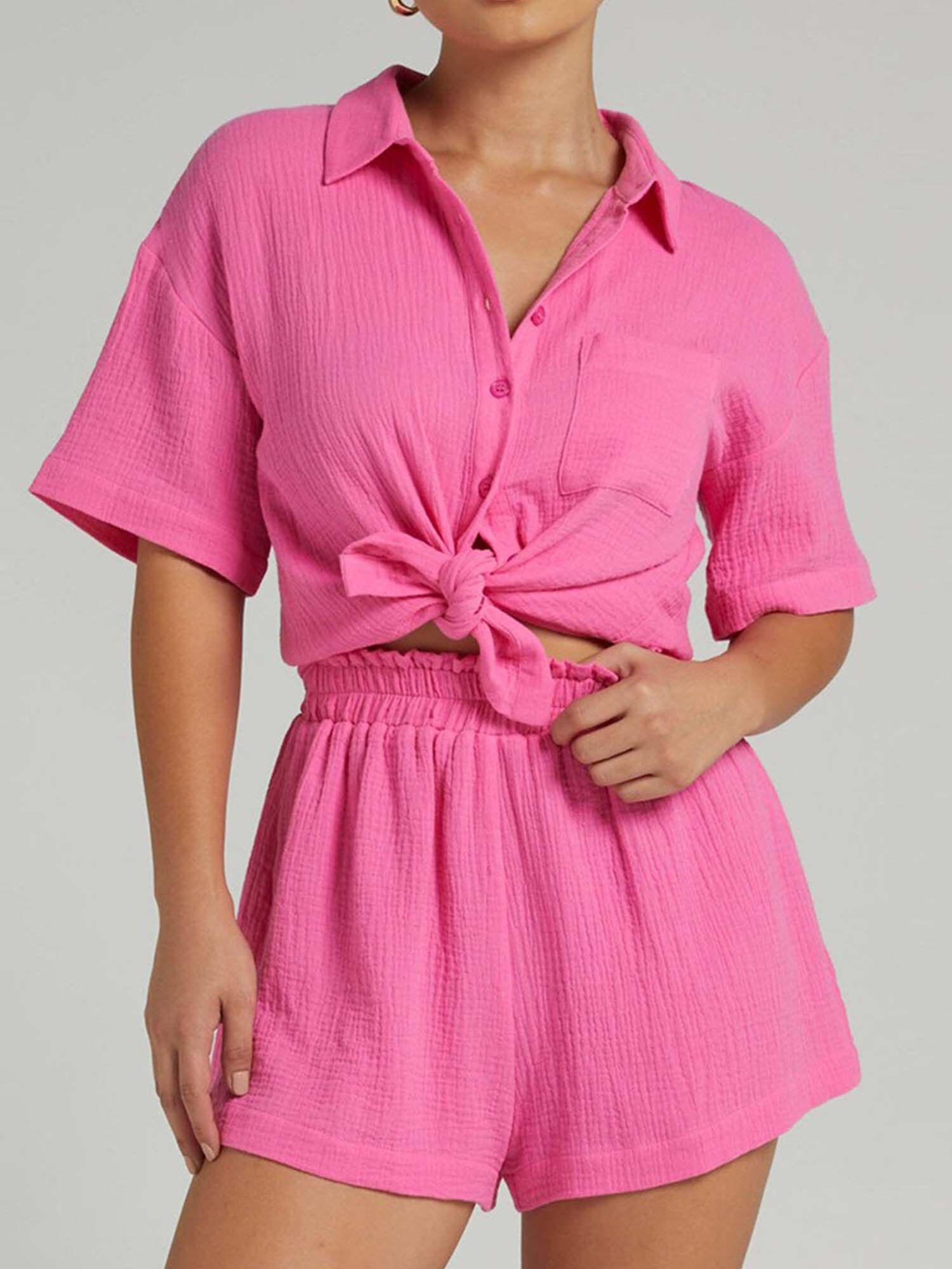 Short Sleeve Shirt Shorts Set Casual Euro Flow