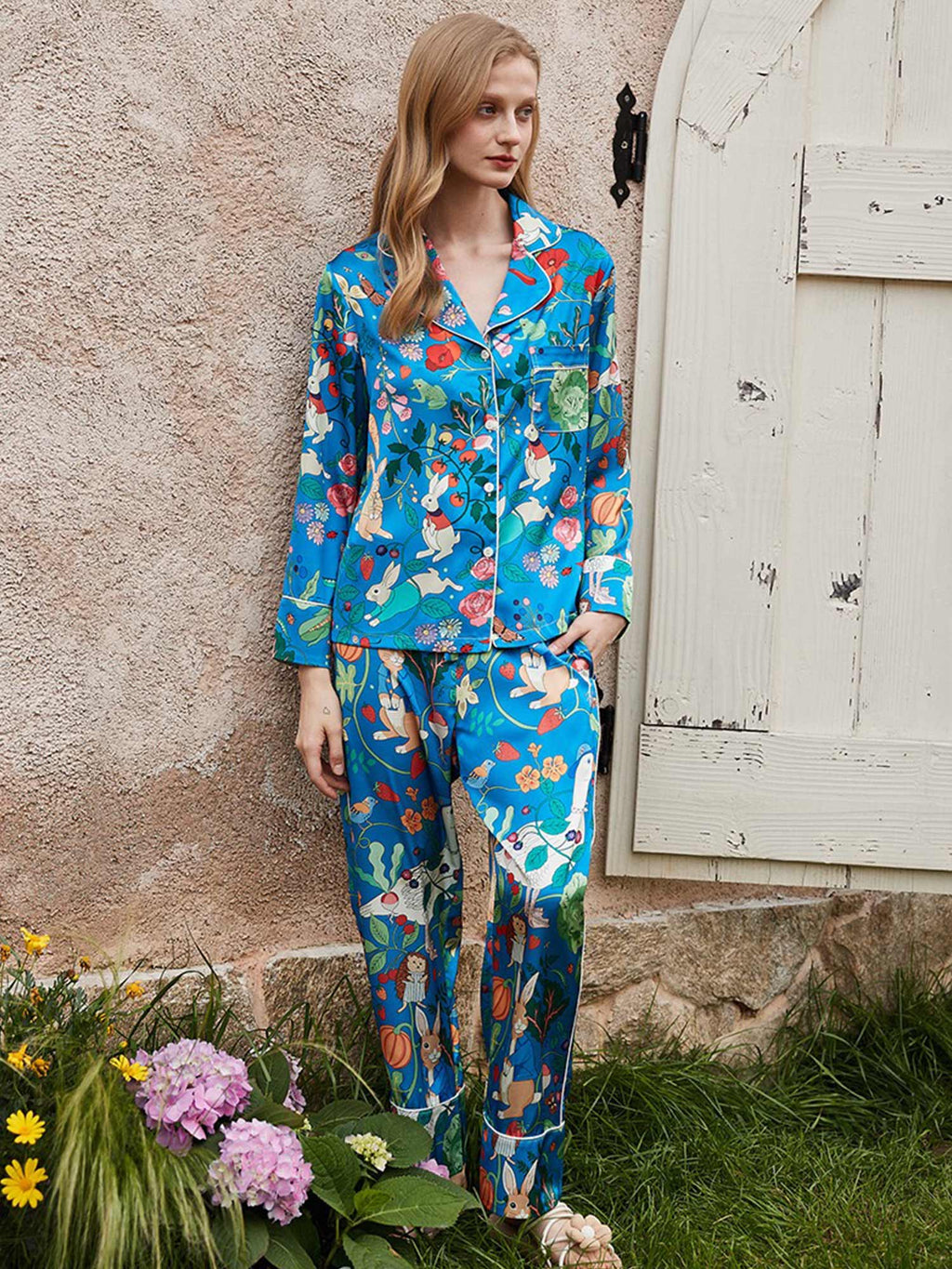 Bunny and Garden Floral Pajama Set
