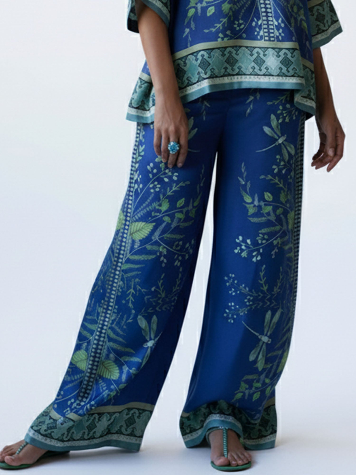 Indigo Dragonfly Wide-Leg Pants