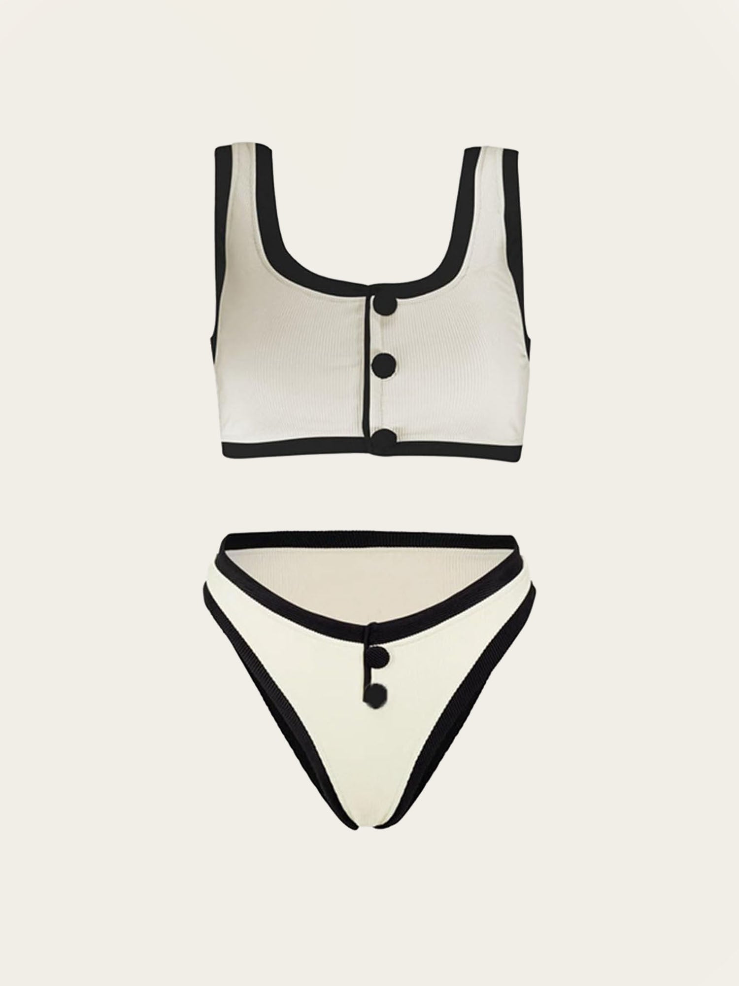Black and White Two-Piece Bikini with Buttons